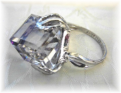 Sterling Silver Pink Purple Crystal Celebrity Ring 80s