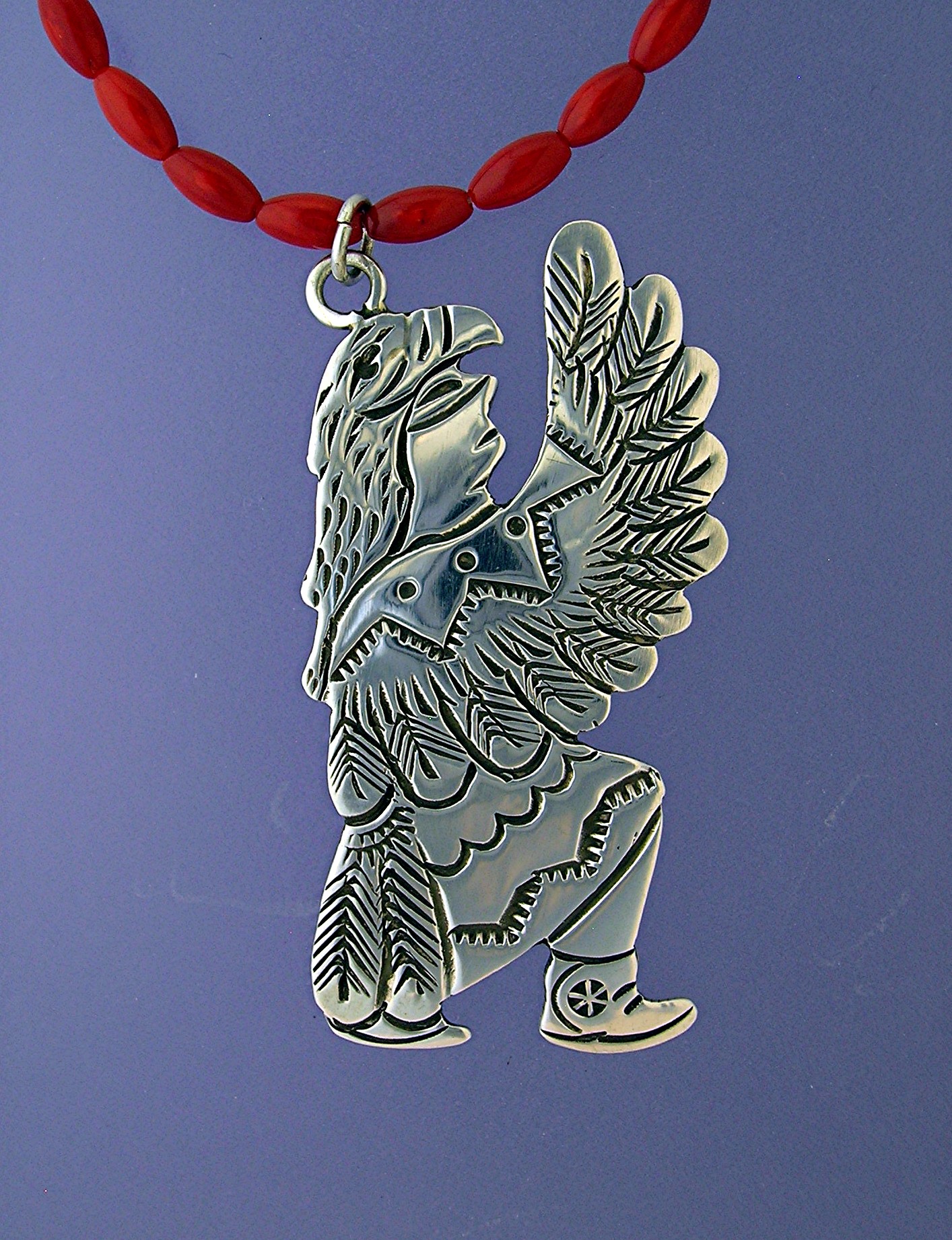 Native American Coral Beads Sterling Silver Pendant