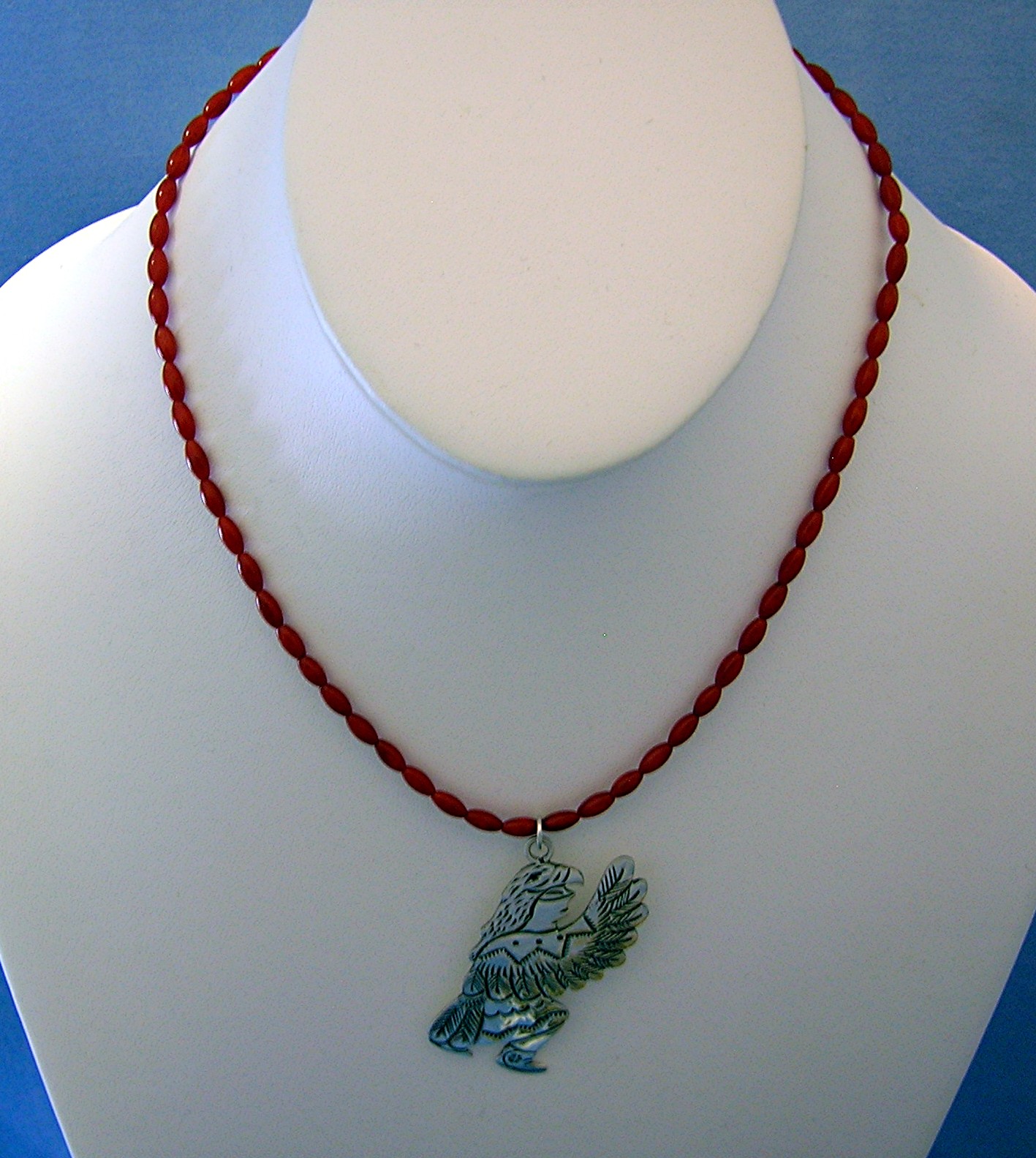Native American Coral Beads Sterling Silver Pendant