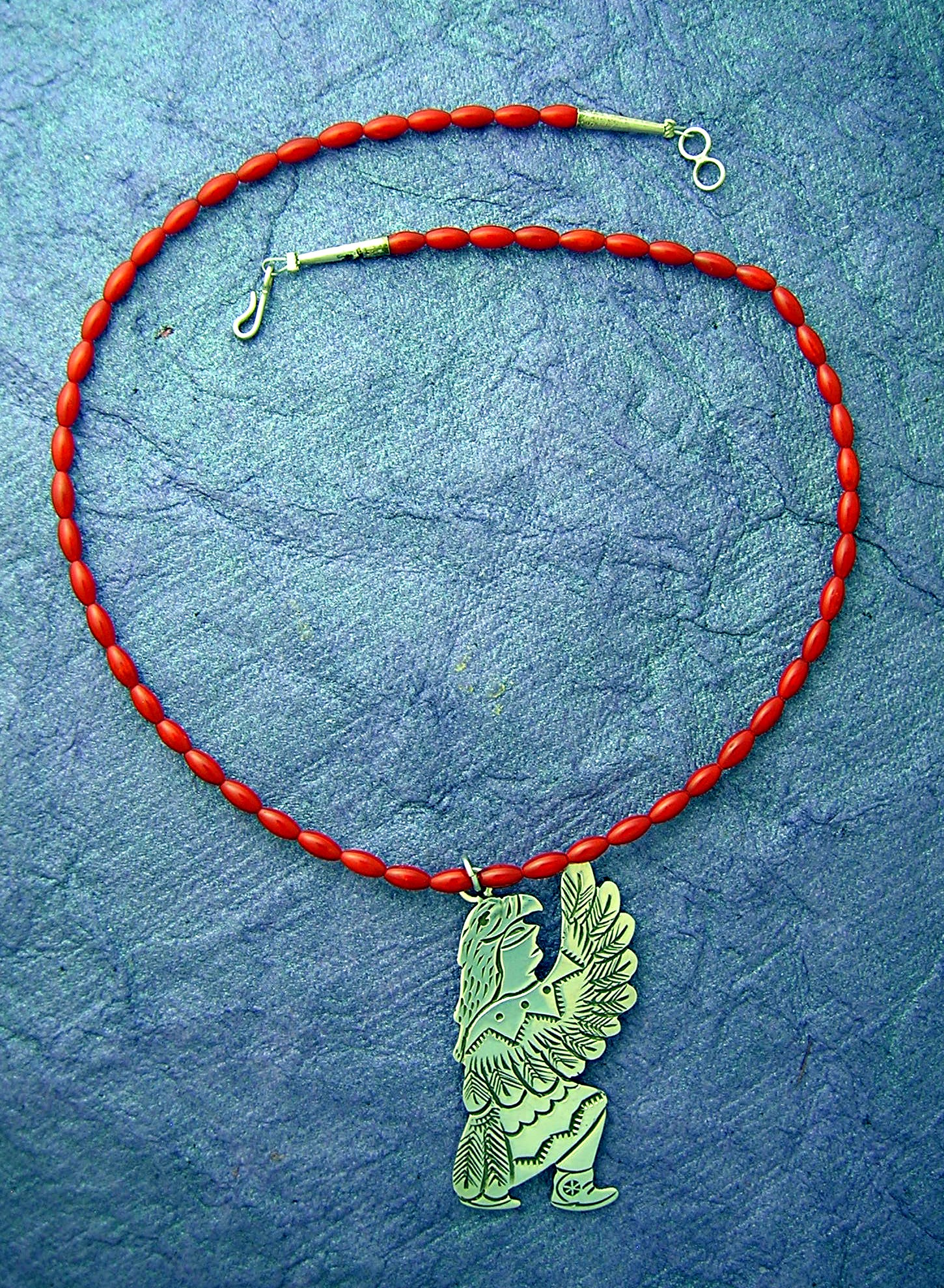 Native American Coral Beads Sterling Silver Pendant
