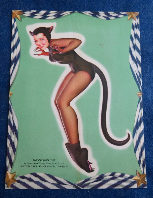 Original 1940's The Panther Girl Pin Up Wearing An Outfit With A Tail & Paw Booties By George Petty