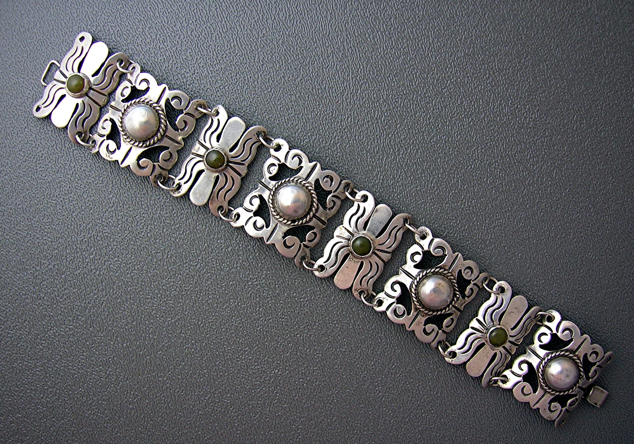 Mexican Silver Bracelet 40s Green Jade Vintage