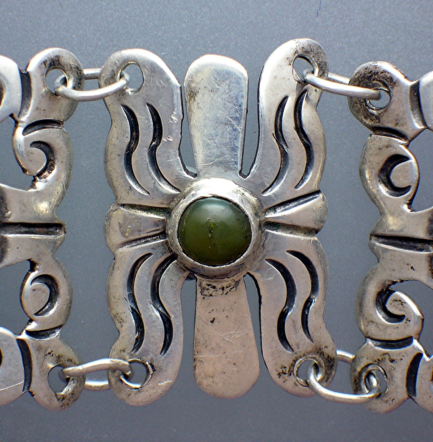 Mexican Silver Bracelet 40s Green Jade Vintage