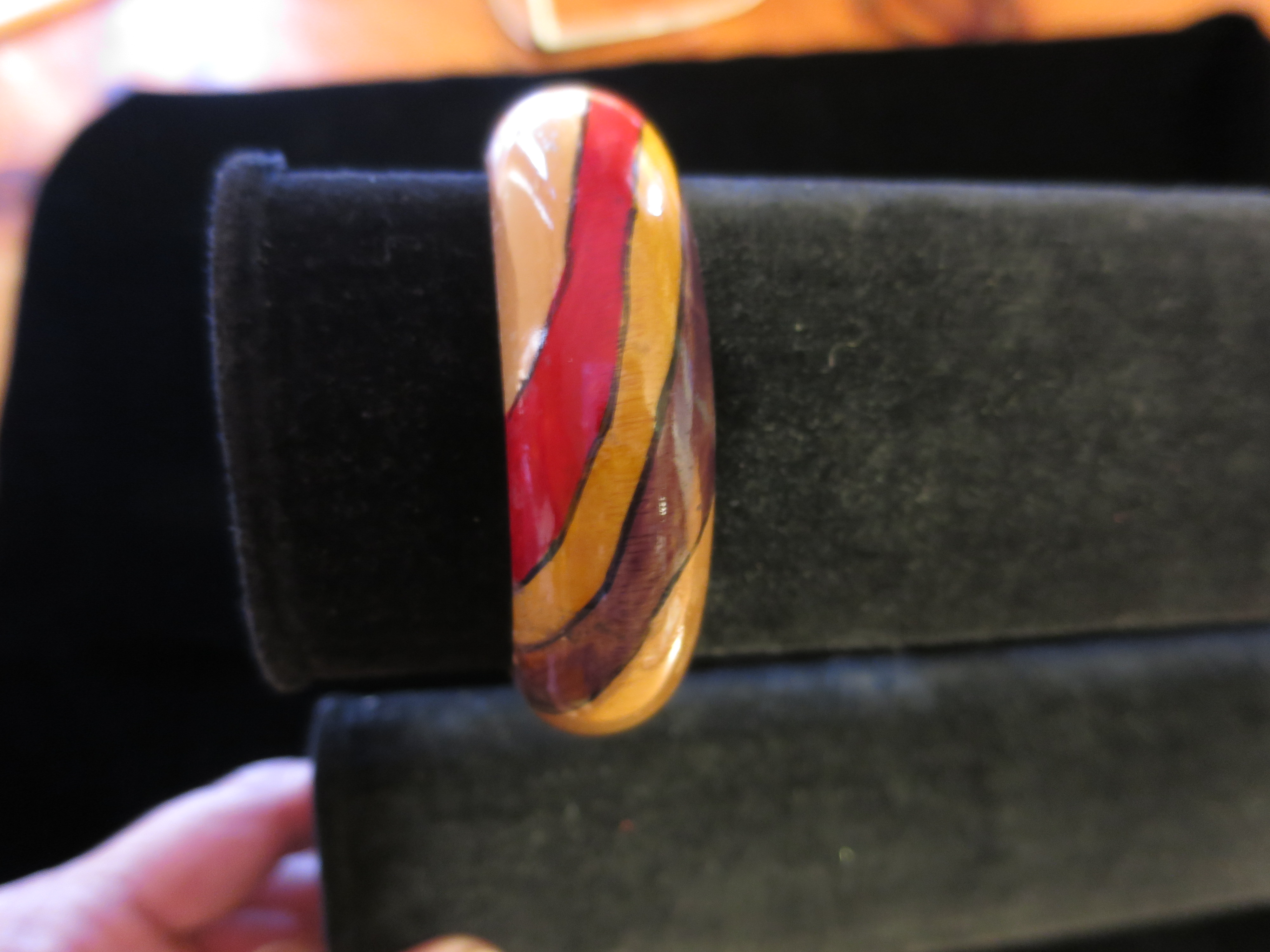 Vintage Wooden Bracelet Abstract Painted