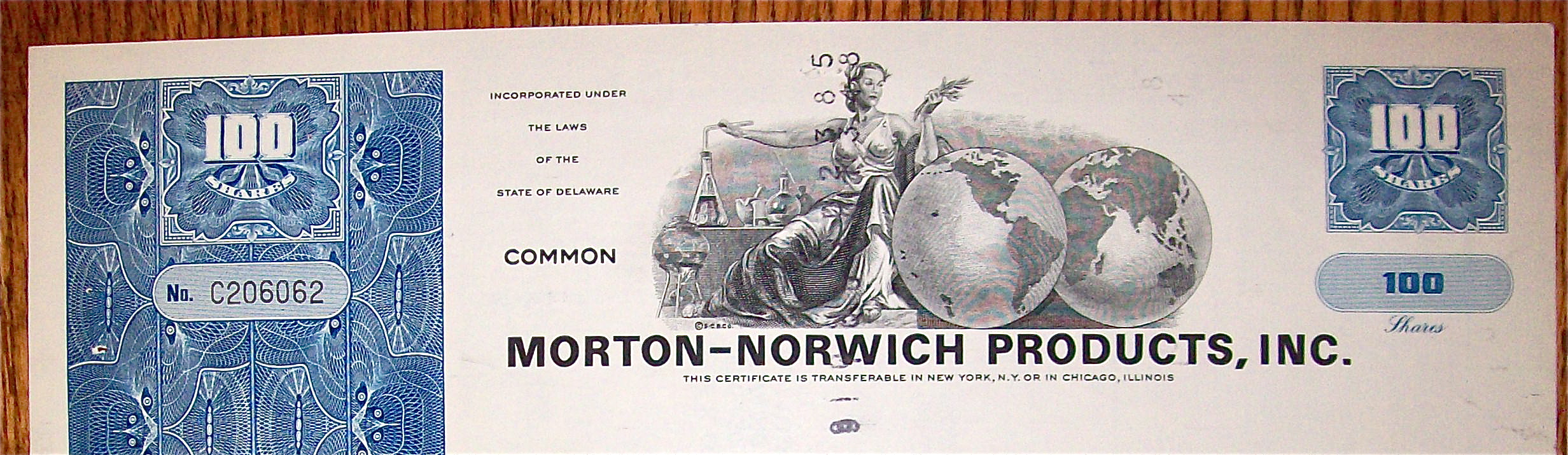1970 Morton-Norwich Products Stock Certificate