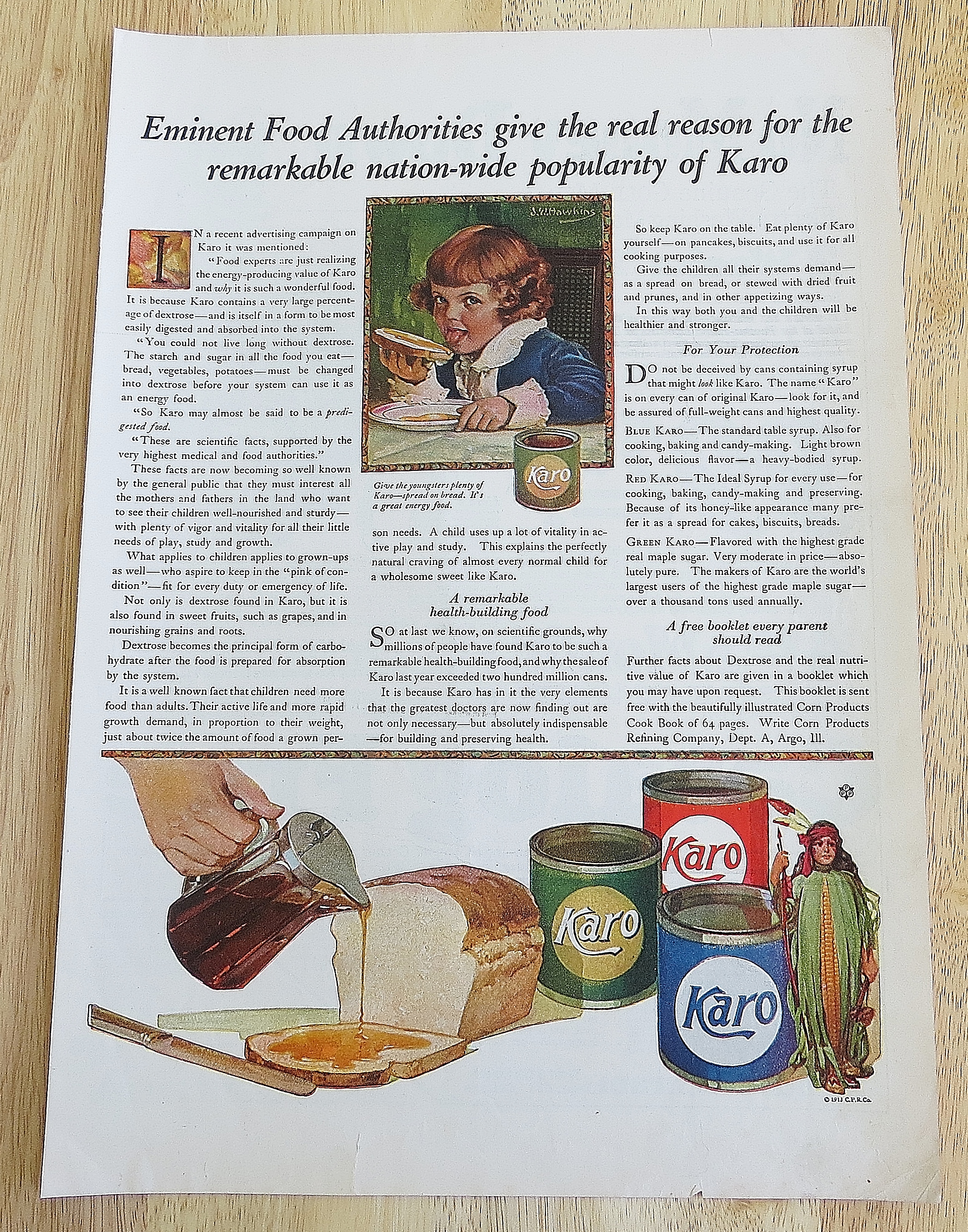 1921 Karo Syrup With Child Licking Bread