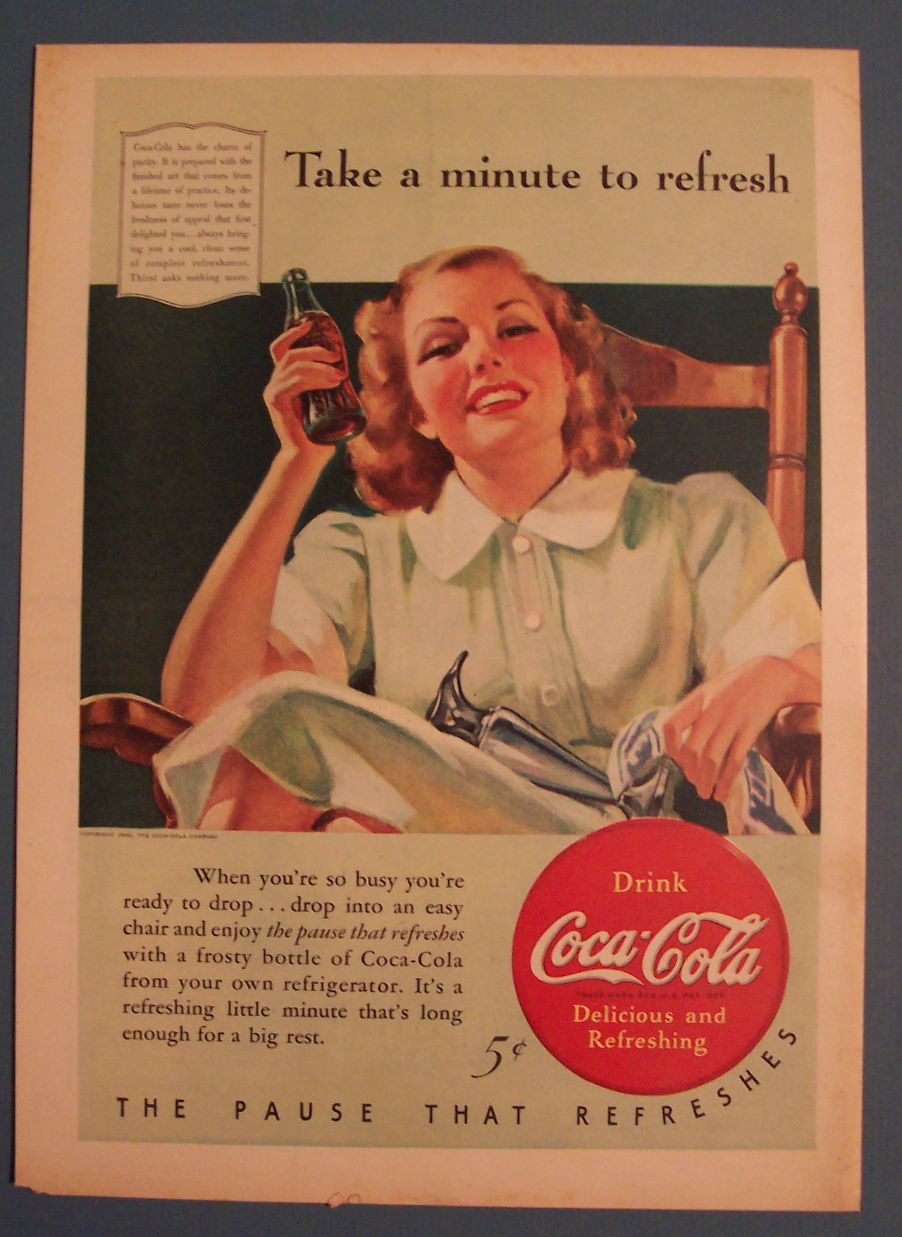 1940 Coca-Cola (Coke) with Woman Sitting in a Chair
