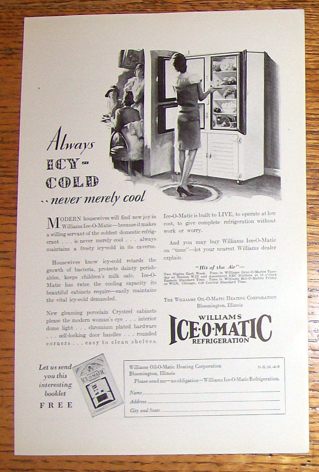 1929 Williams Ice-O-Matic with Woman In Refrigerator