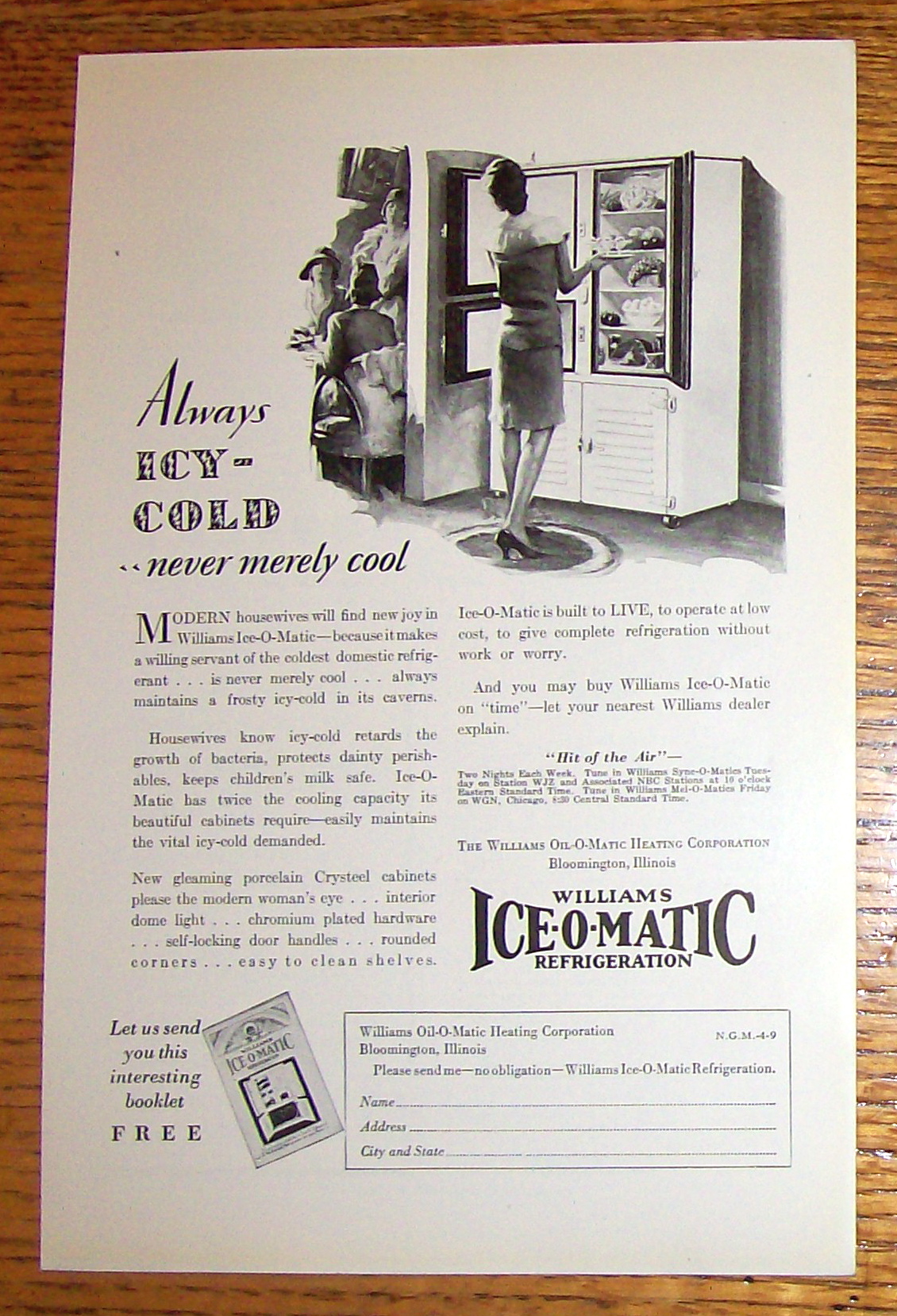 1929 Williams Ice-O-Matic with Woman In Refrigerator