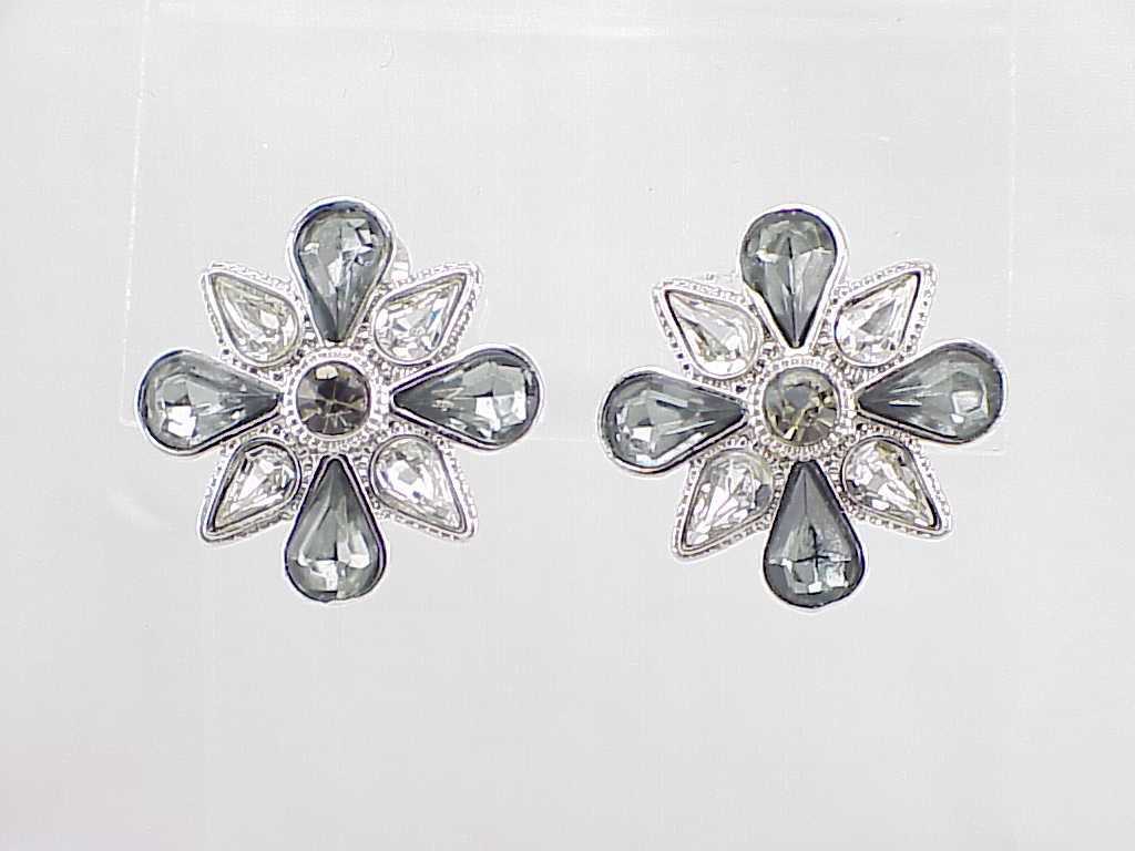 Avon Clear And Grey Rhinestone Clip Earrings