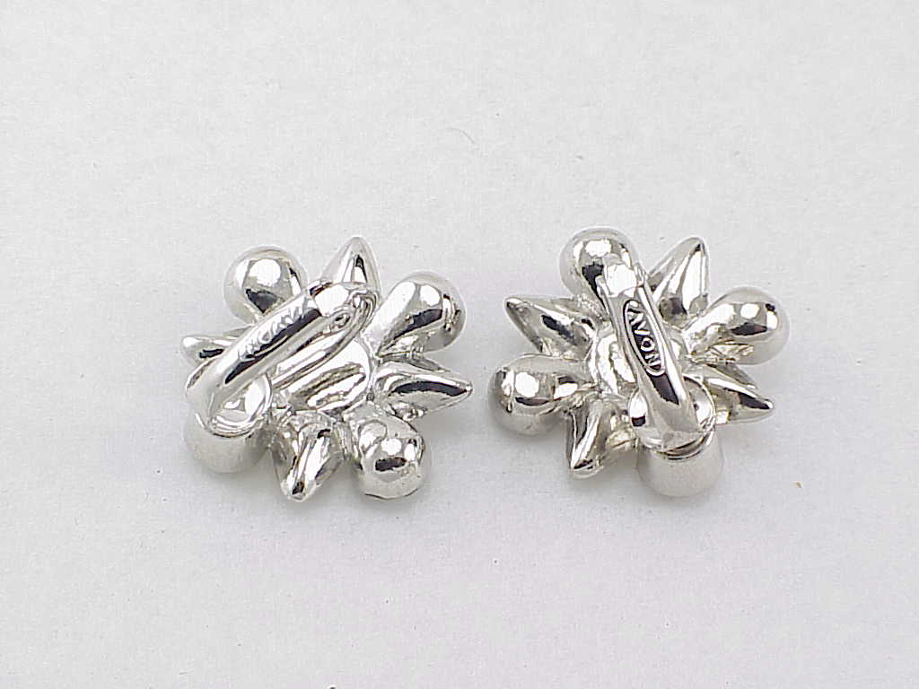Avon Clear And Grey Rhinestone Clip Earrings
