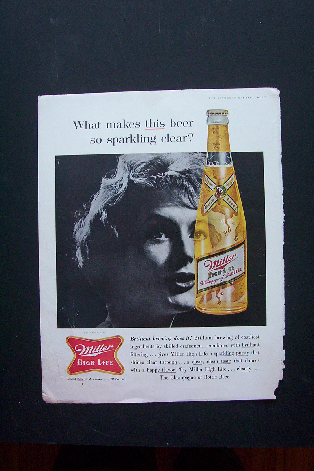 1961 Miller High Life Beer w/Woman with Bottle of Beer
