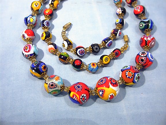 Necklace Millafiore Beaded Italian Multi colored