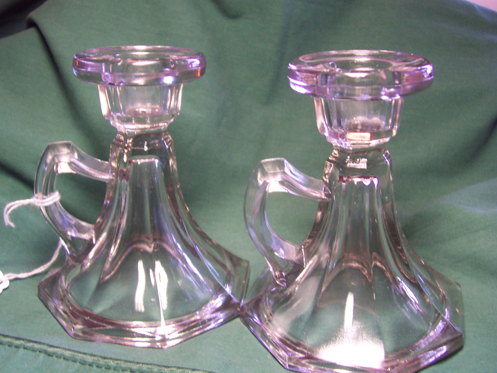 EAPG Glass Finger Candle Stick Holders Pair