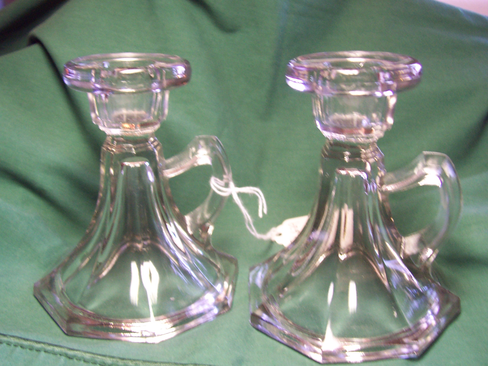 EAPG Glass Finger Candle Stick Holders Pair
