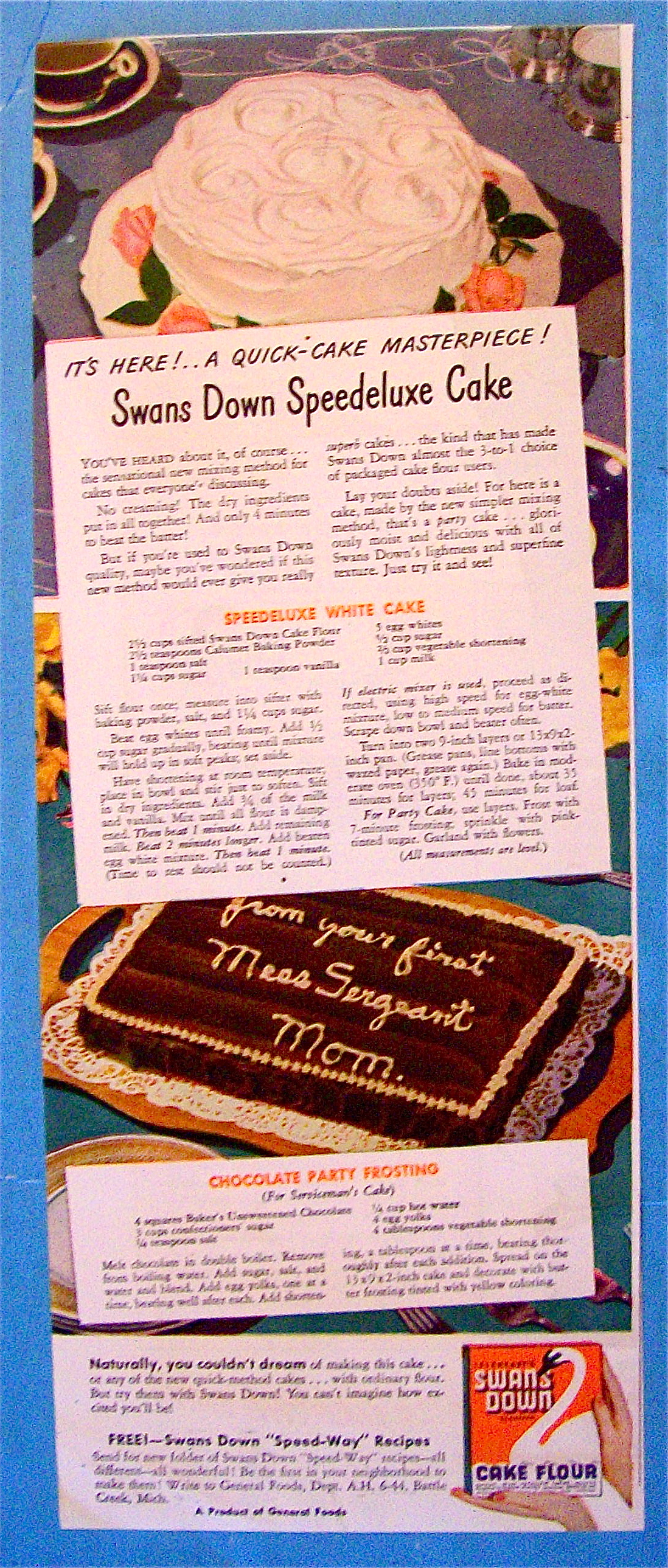 1944 Swans Down Cake Flour with Speedeluxe Cake
