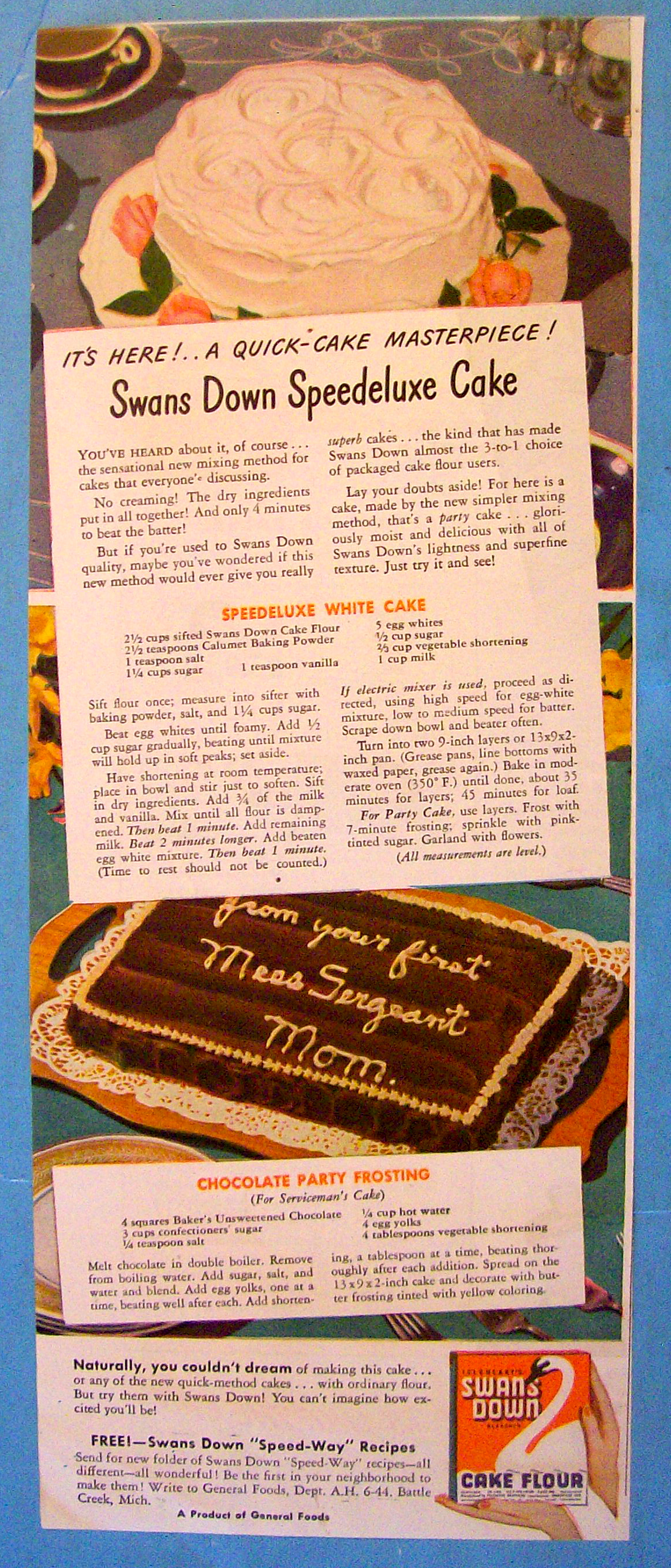 1944 Swans Down Cake Flour with Speedeluxe Cake
