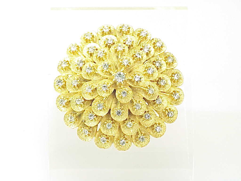 Vintage Brushed Gold Tone Clear Rhinestone Dome Brooch