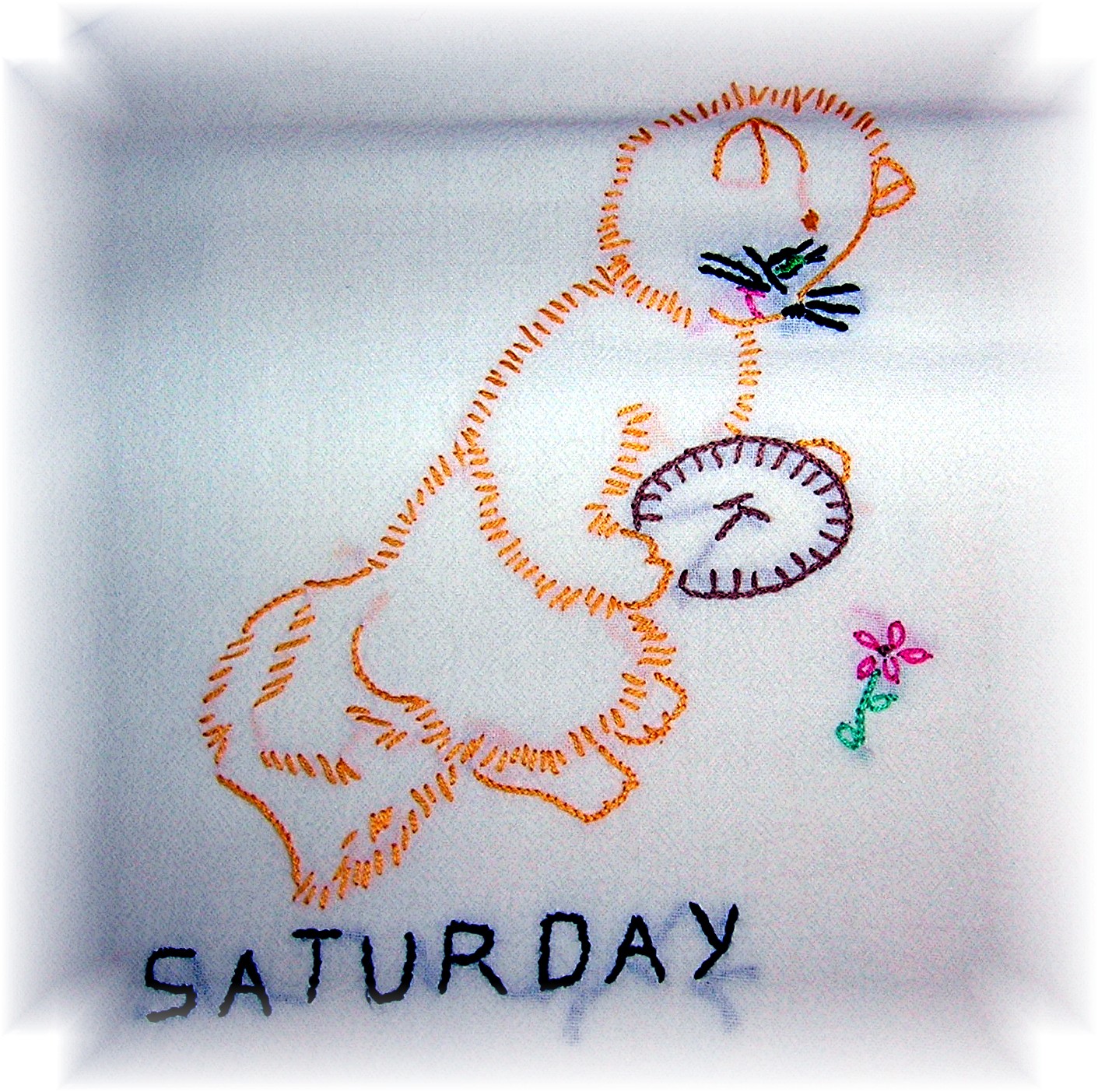 7 Hand Embroidered Kitty Kat Tea Towels