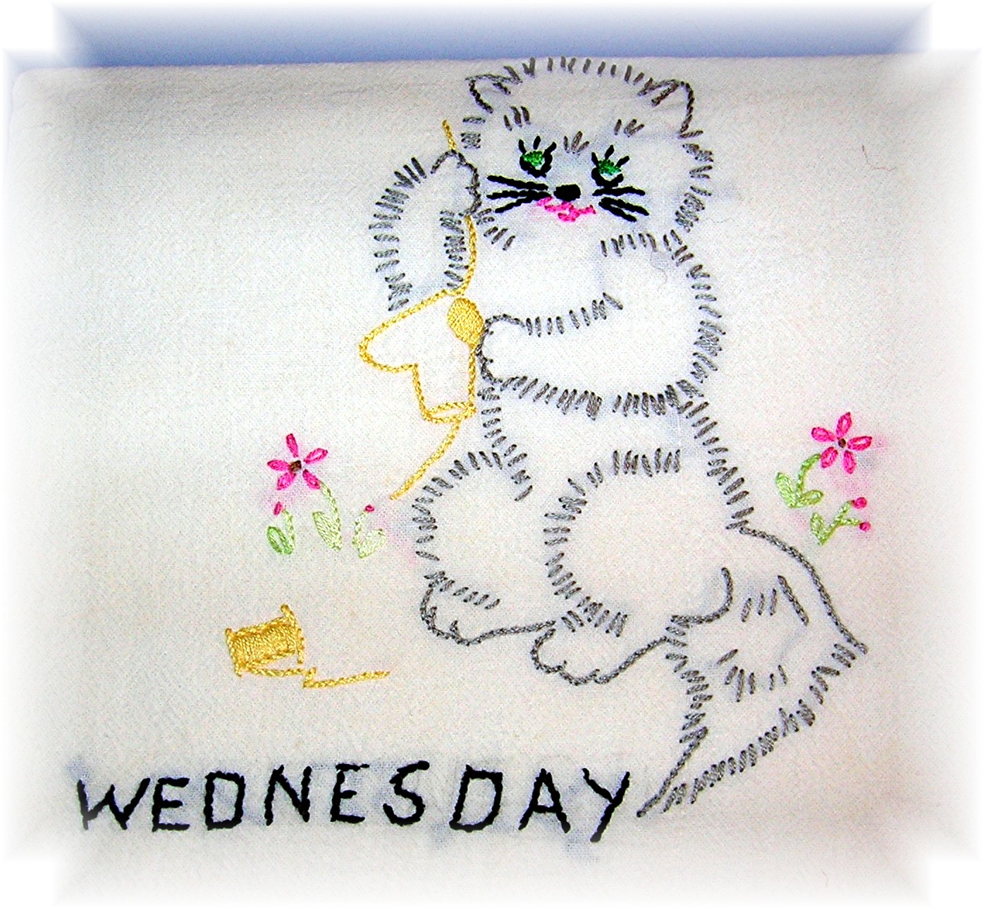 7 Hand Embroidered Kitty Kat Tea Towels