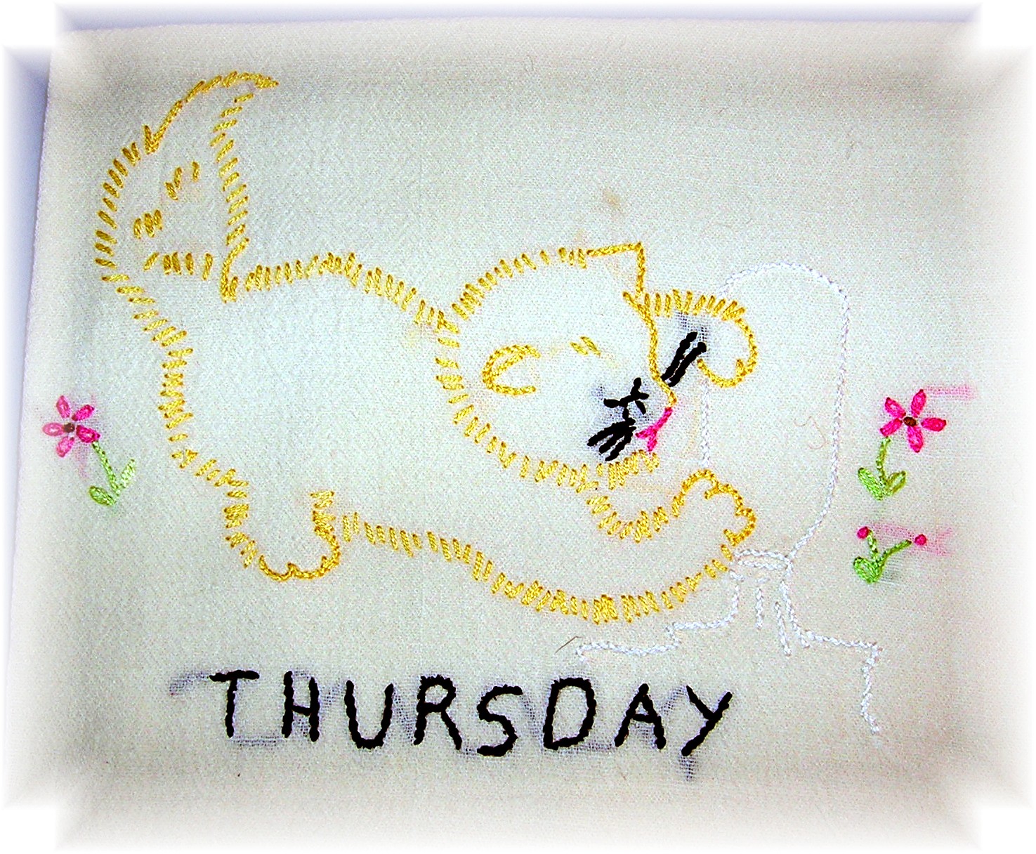7 Hand Embroidered Kitty Kat Tea Towels