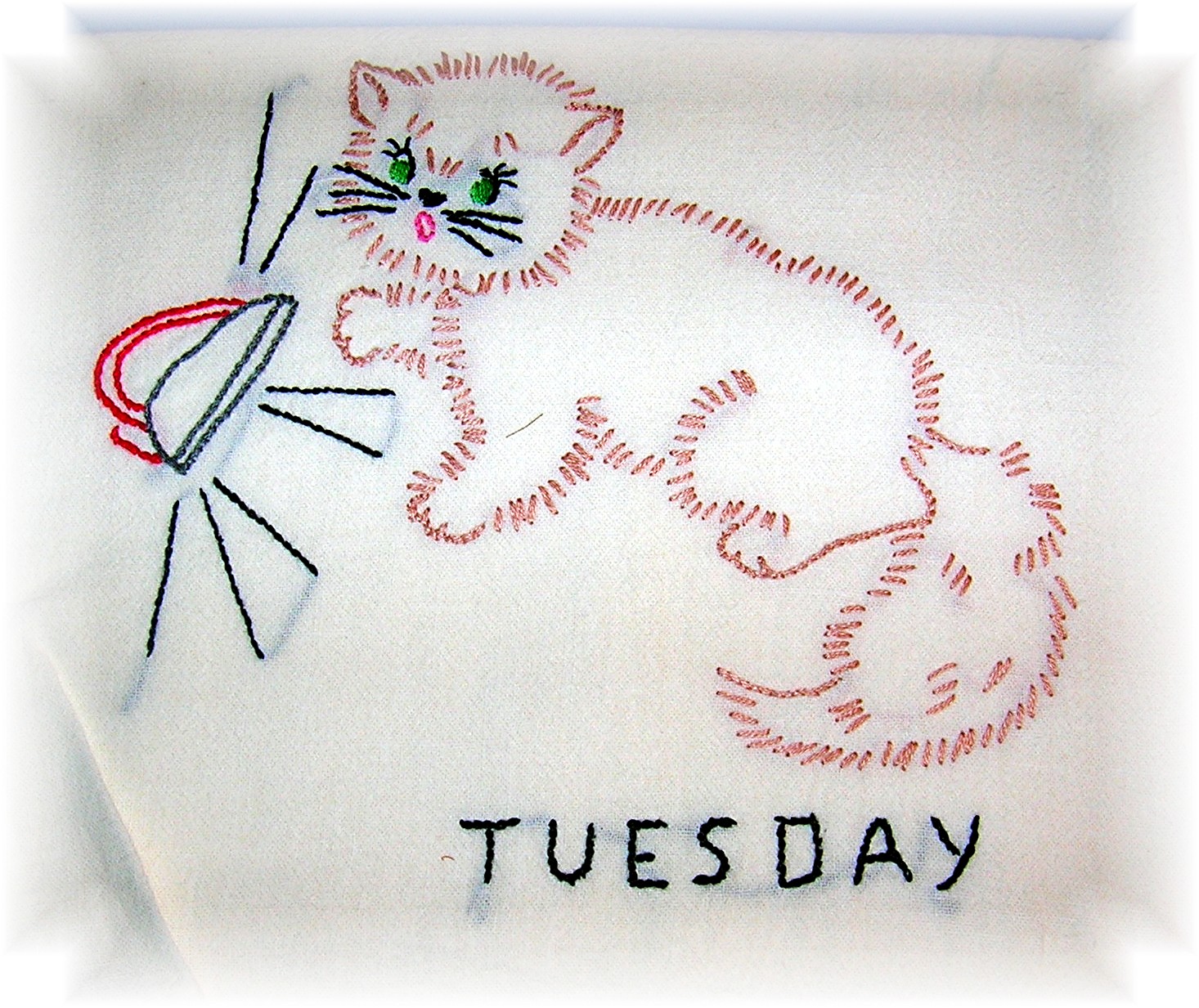 7 Hand Embroidered Kitty Kat Tea Towels