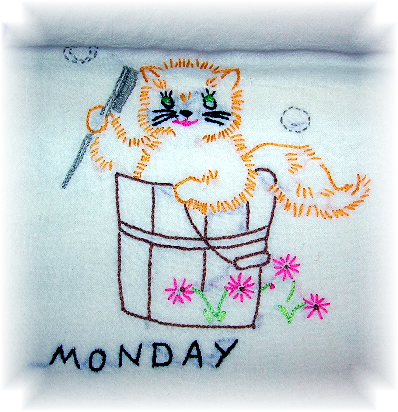 7 Hand Embroidered Kitty Kat Tea Towels