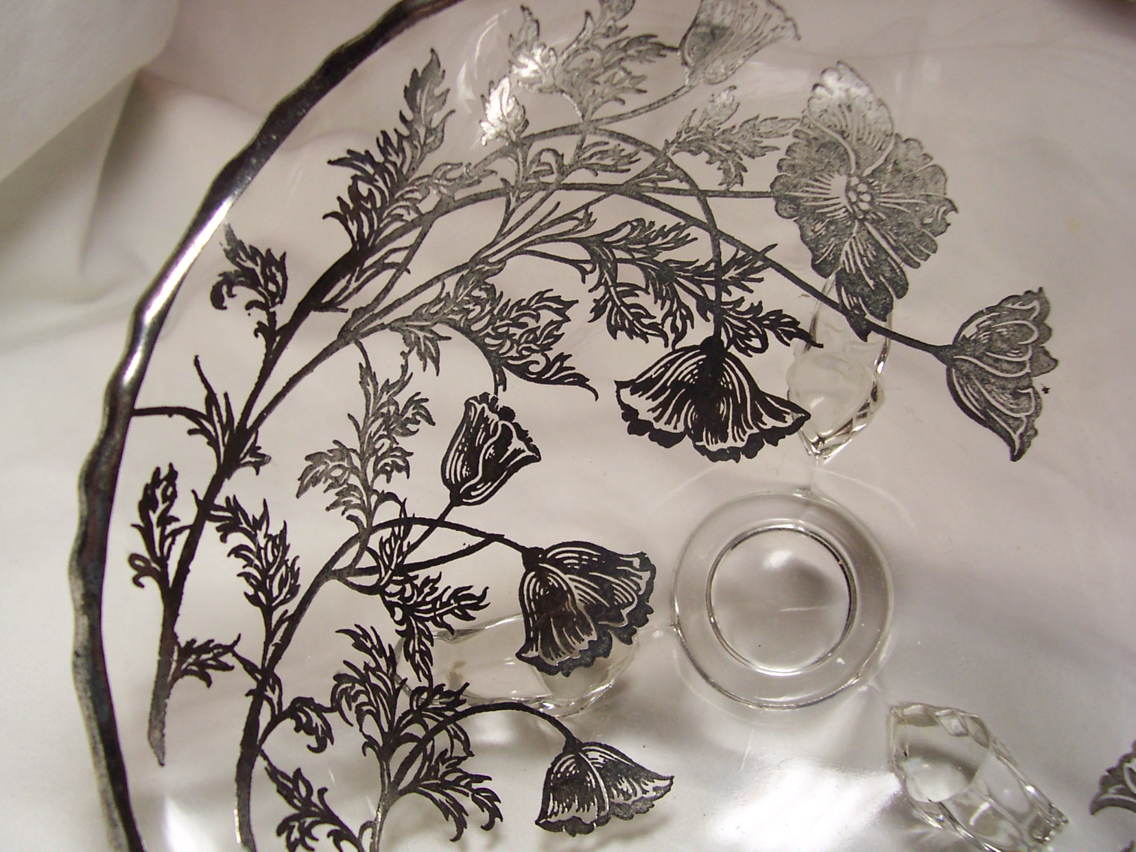 Flanders Poppy Silver Overlay Glass Footed Bo