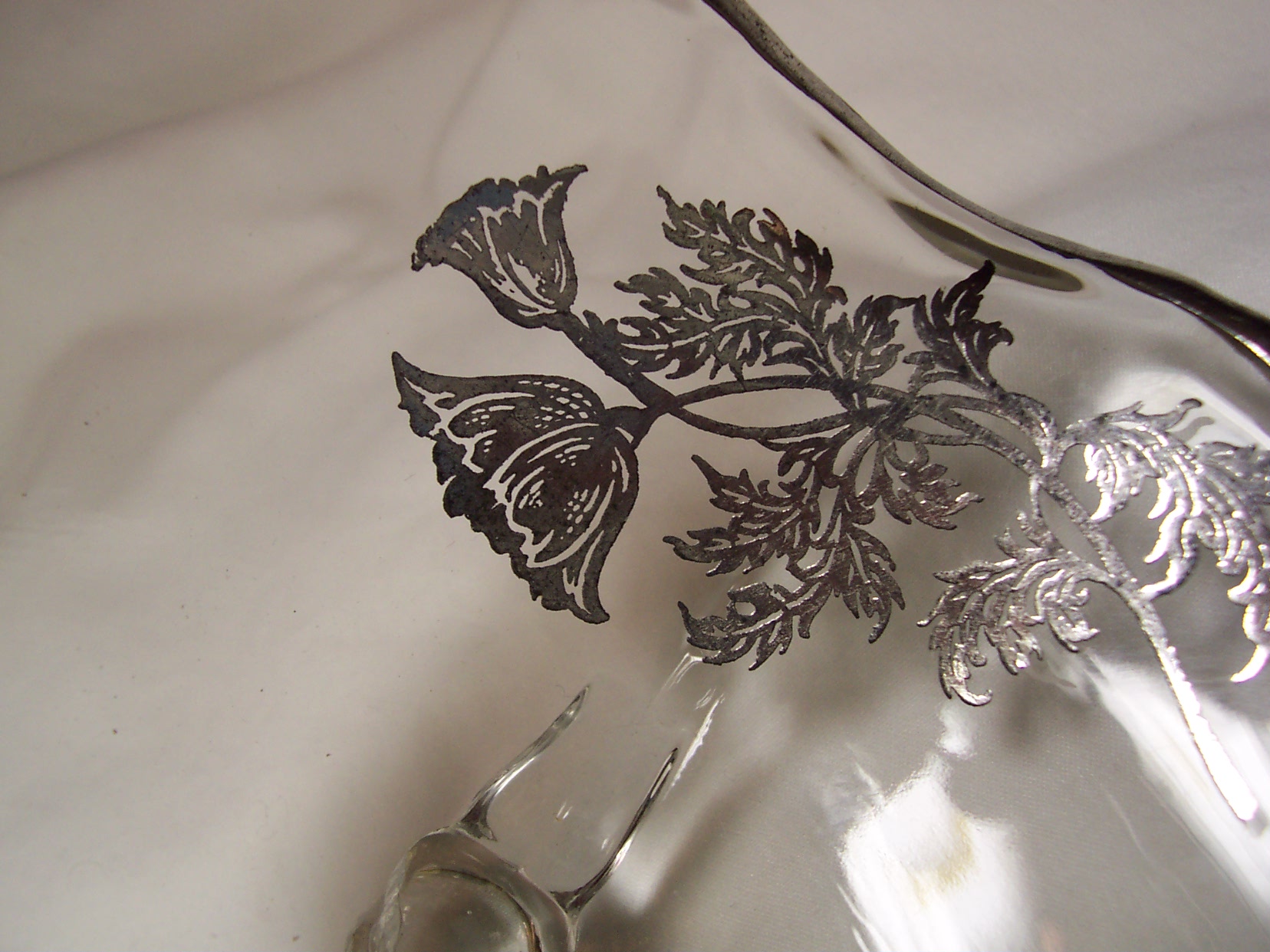 Flanders Poppy Silver Overlay Glass Footed Bo