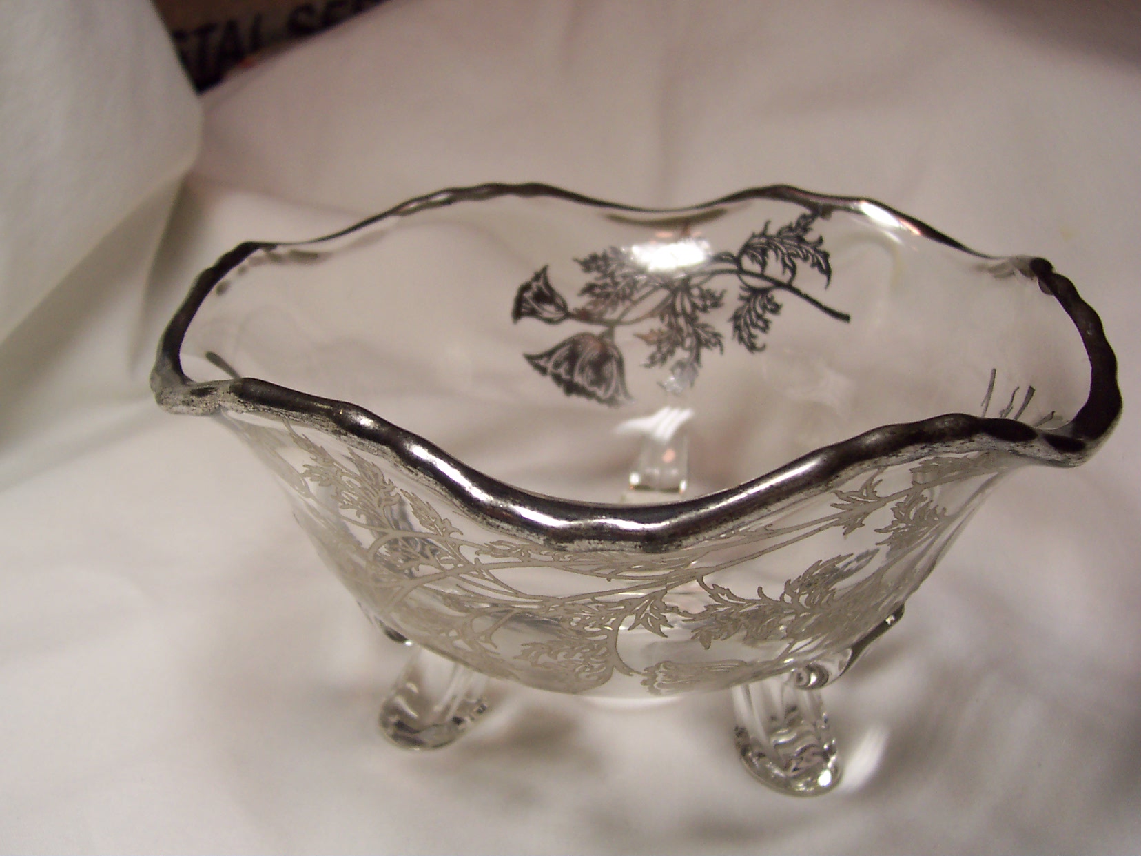 Flanders Poppy Silver Overlay Glass Footed Bo