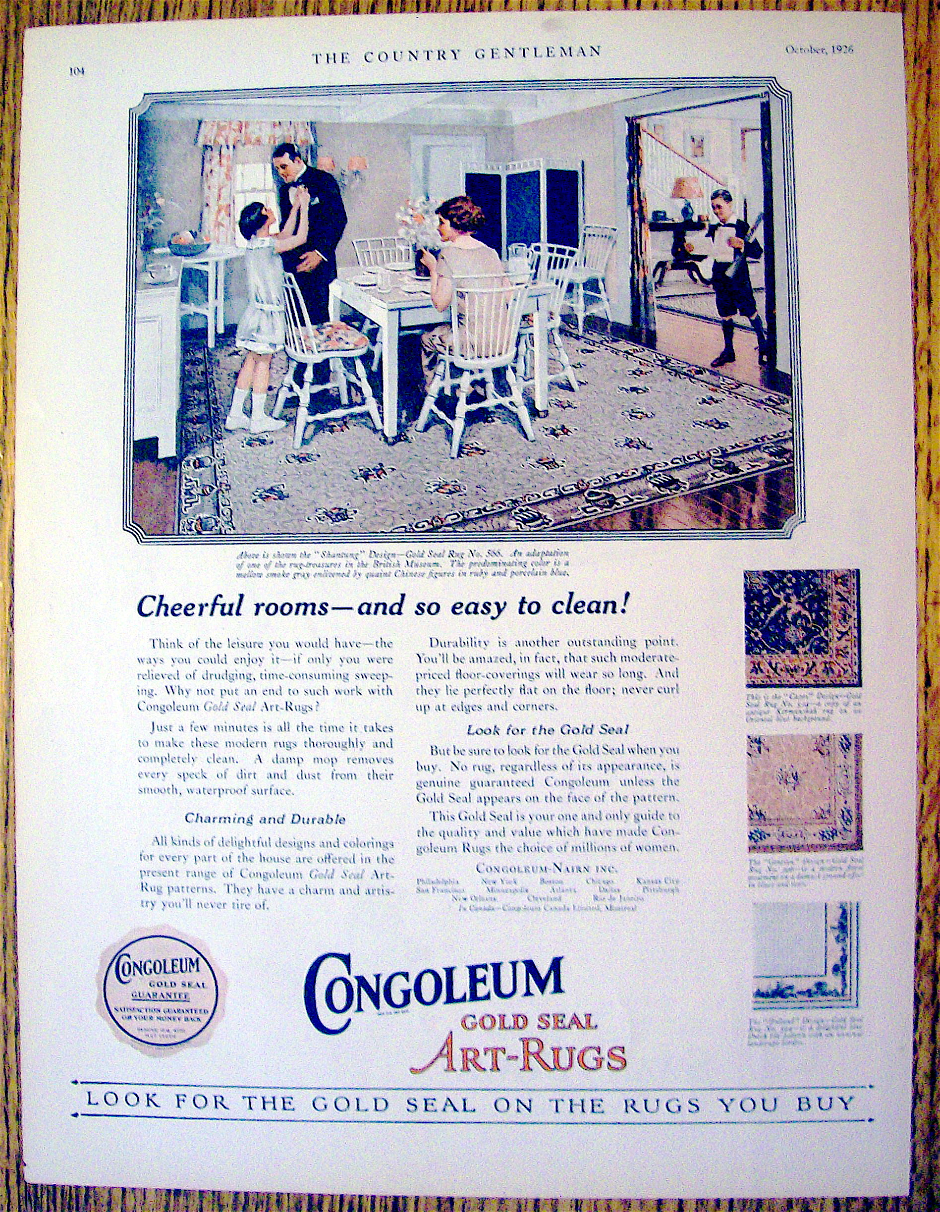 1926 Congoleum Gold Seal Rug with Family Eating