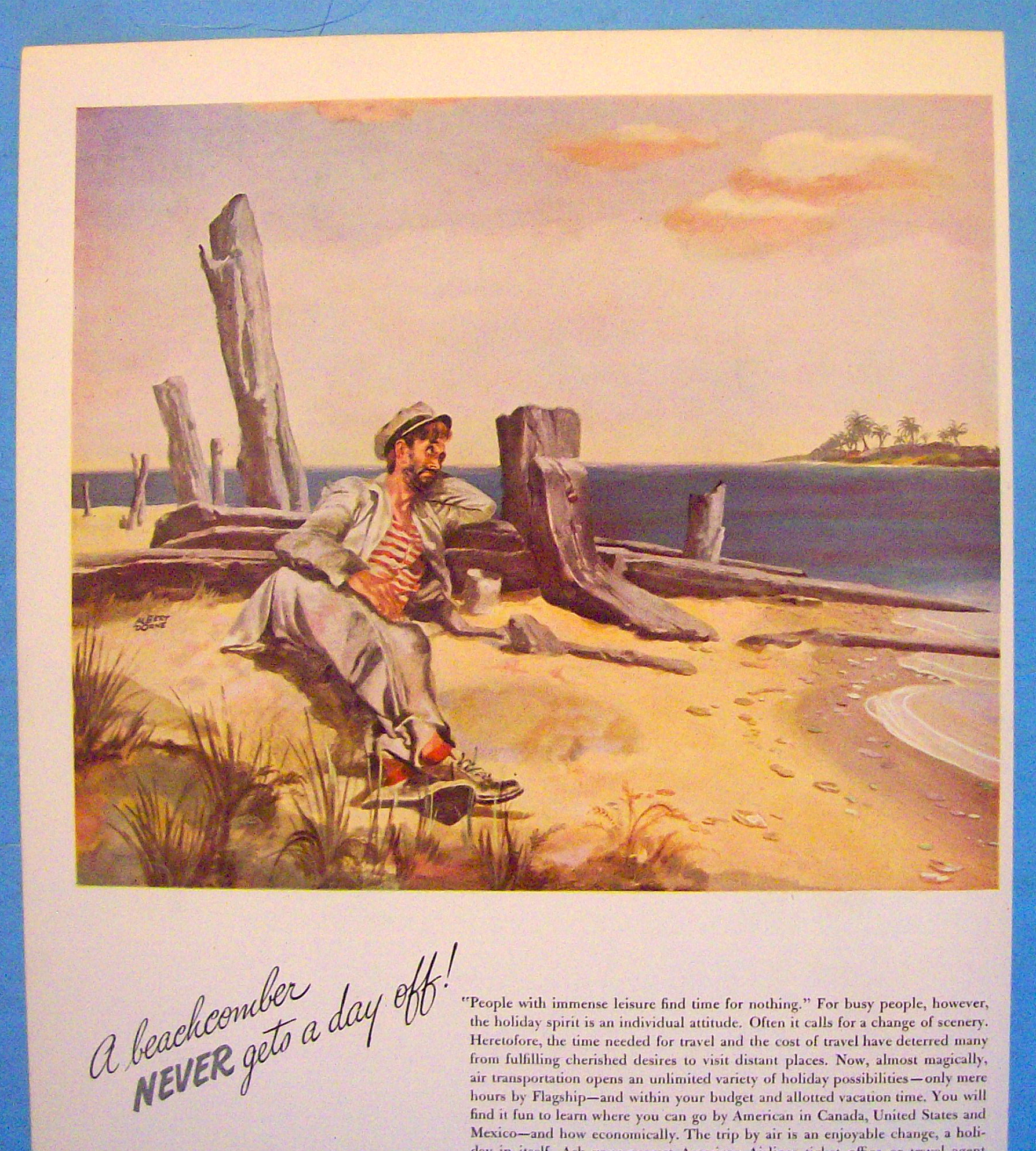 1946 American Airlines With A Beachcomber On Beach