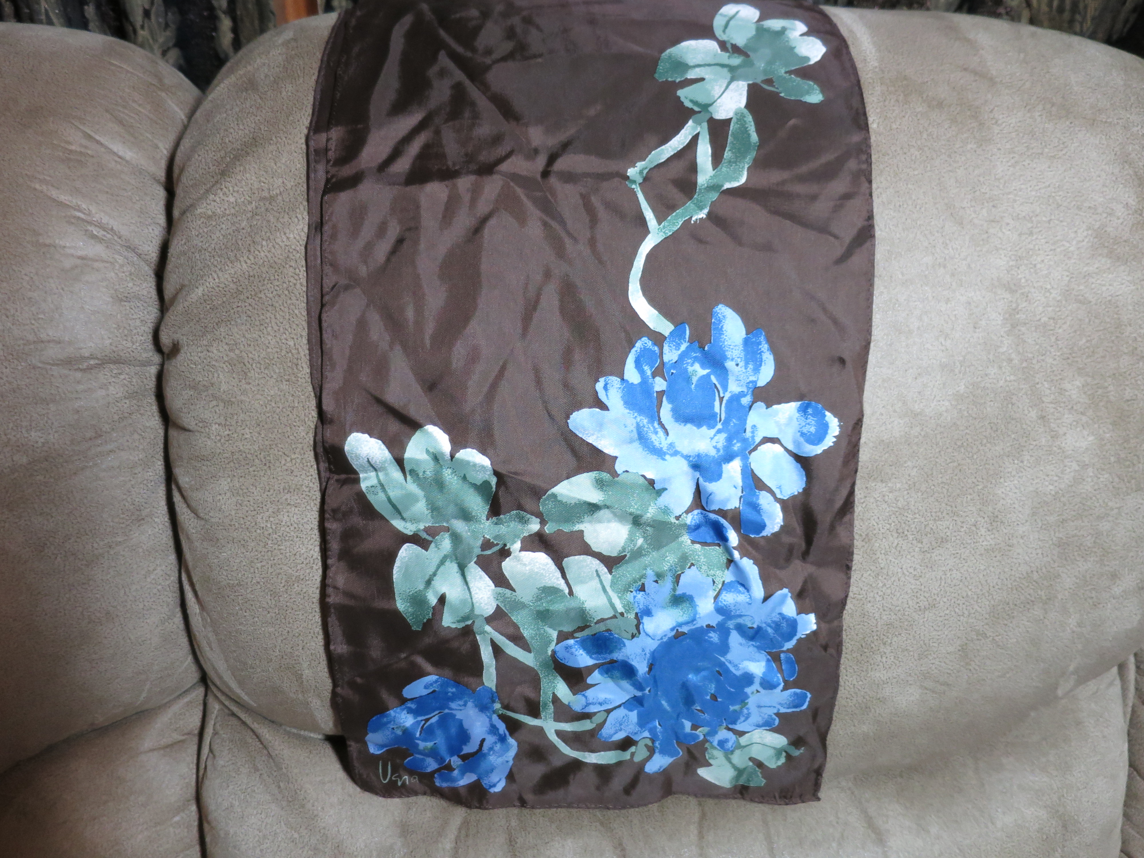 Acetate Vera Signed Scarf Floral 52 X 10 1/4 inch Brown