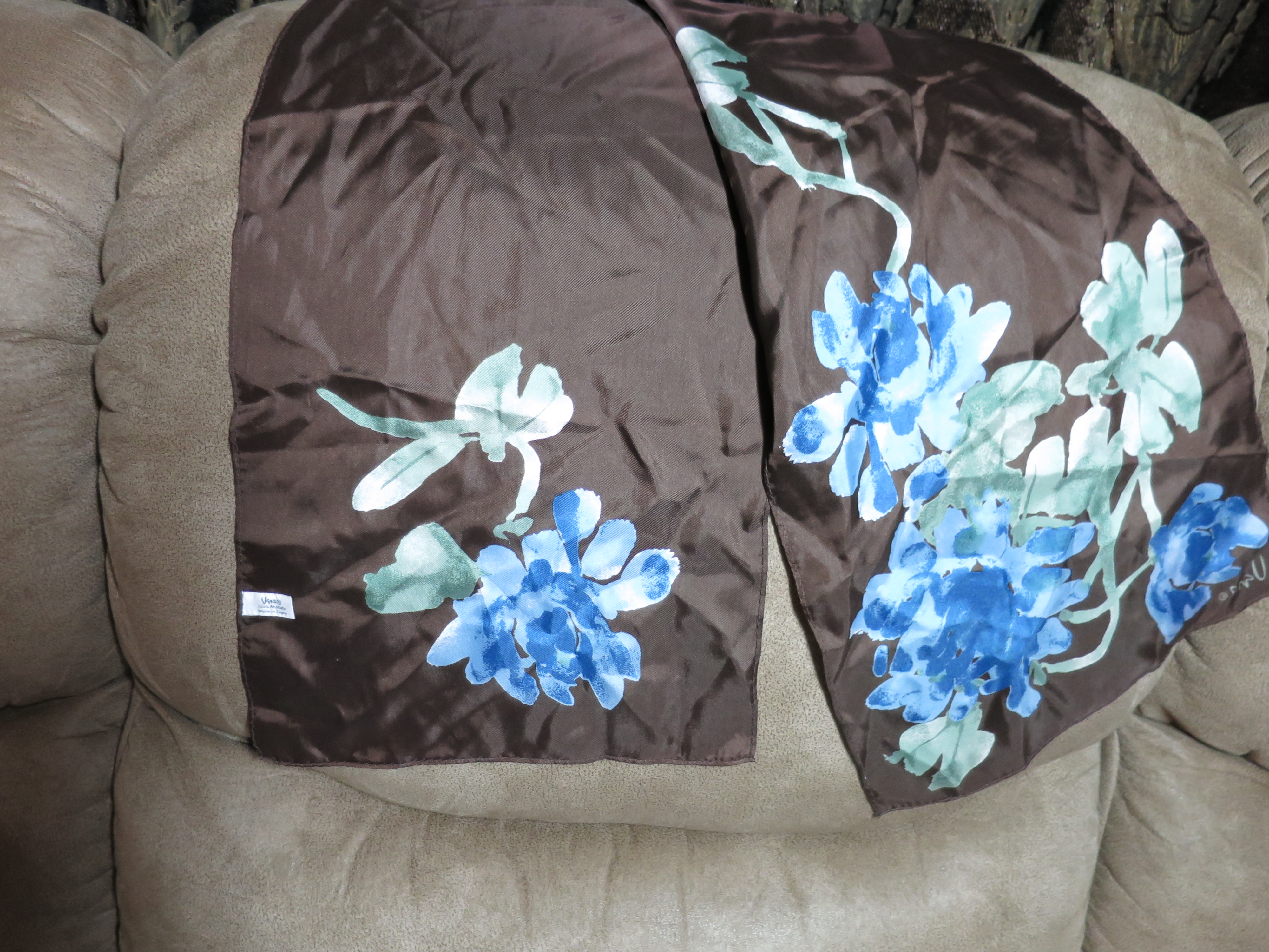 Acetate Vera Signed Scarf Floral 52 X 10 1/4 inch Brown