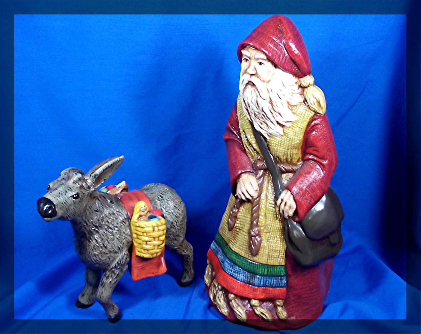 Santa Claus and Donkey Handpainted, ceramic