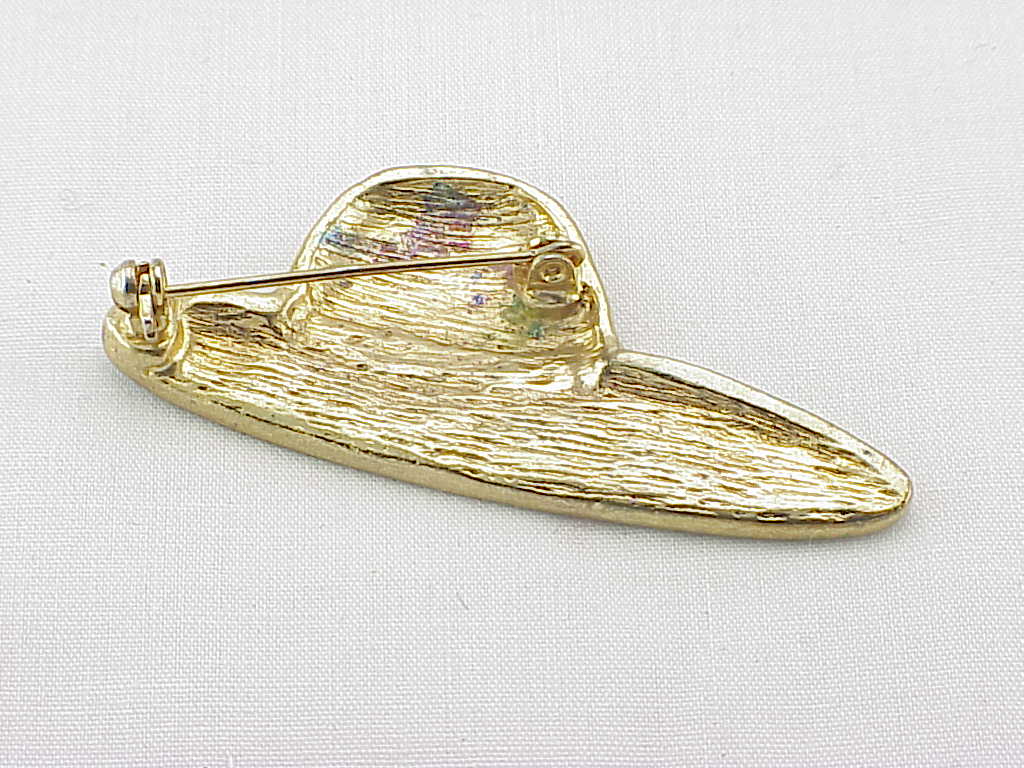 Purple Enamel And Rhinestone Ladies Hat Brooch Or Pin