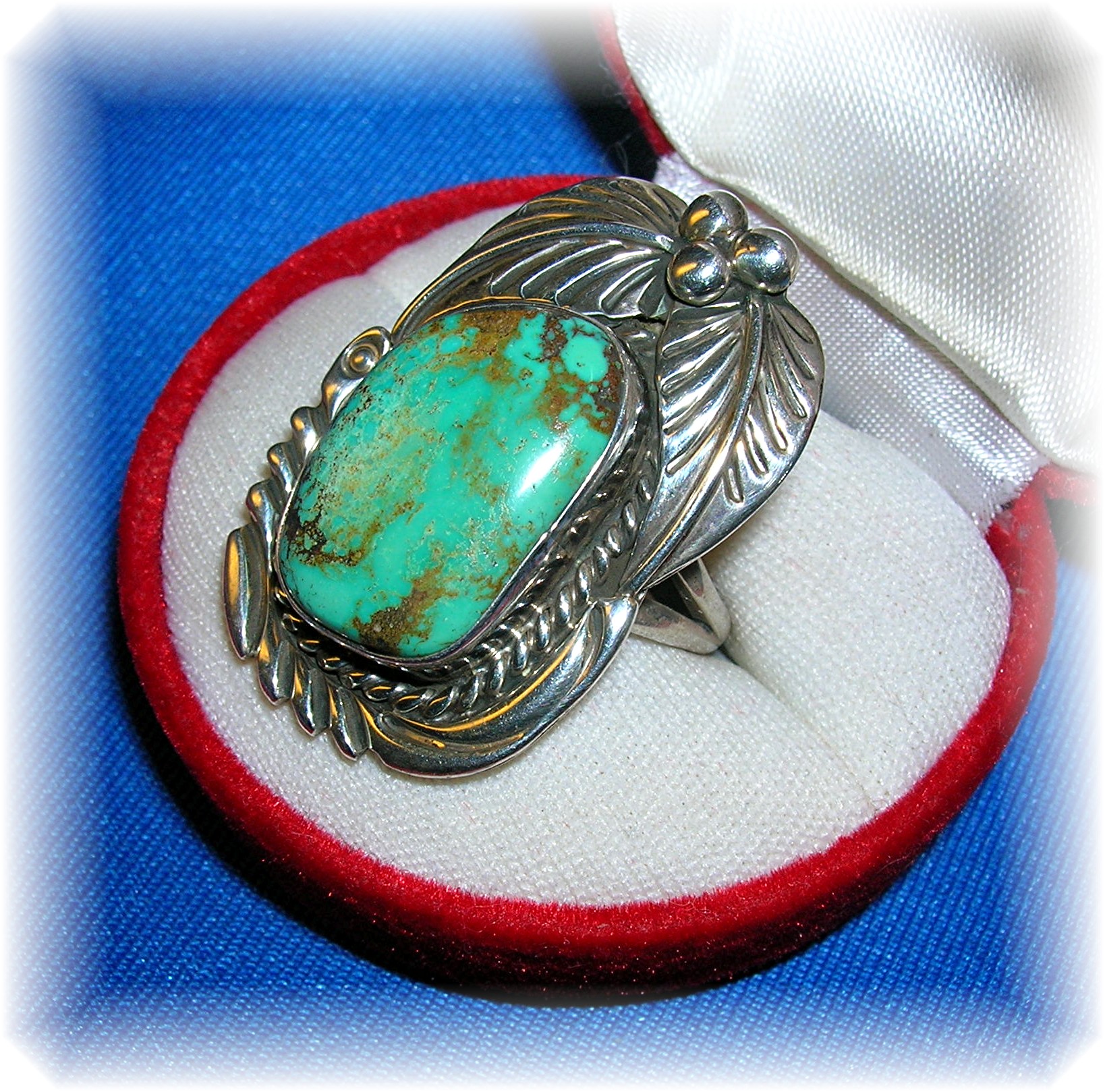 Navajo Turquoise Blue Green Sterling Silver Ring