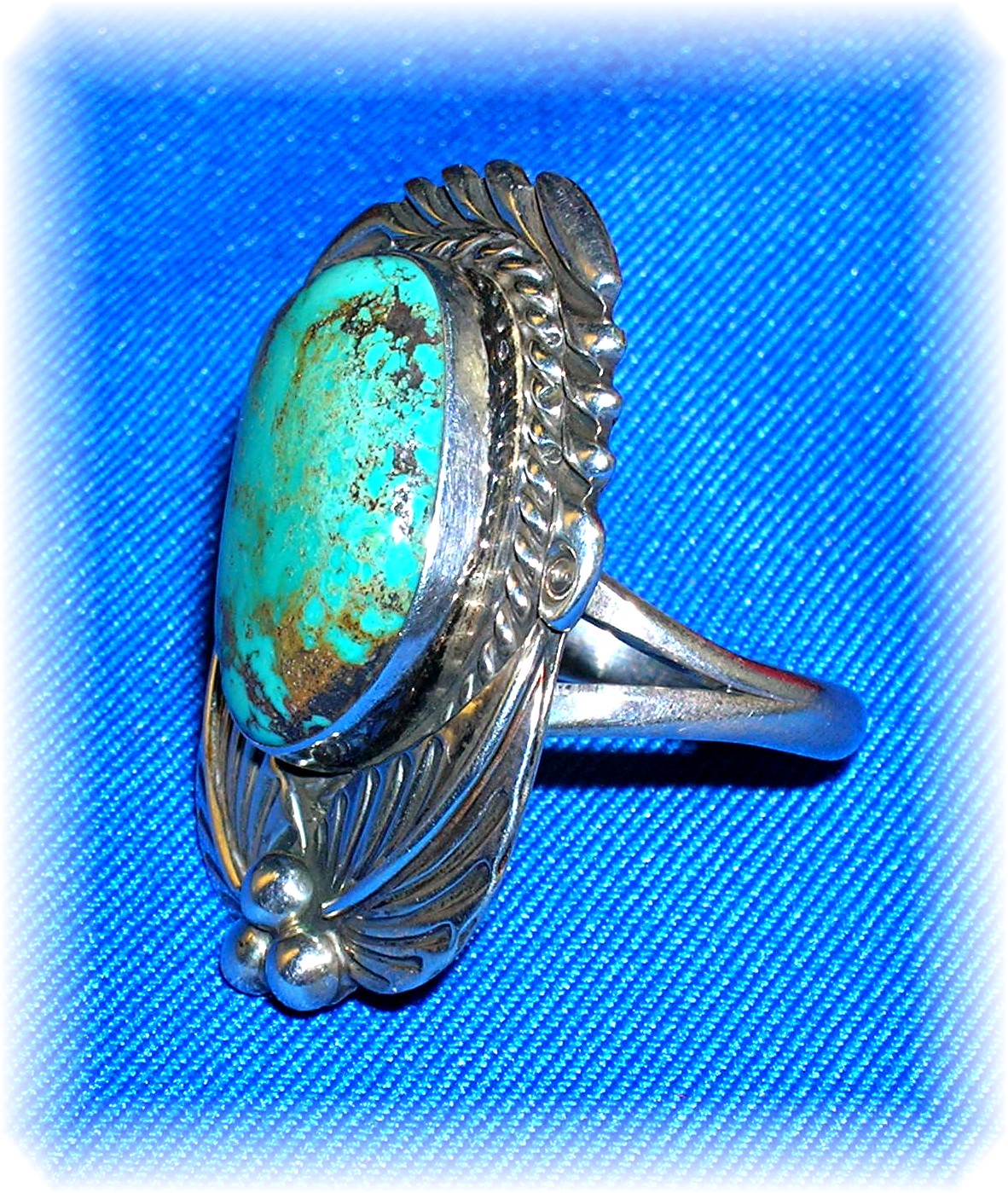 Navajo Turquoise Blue Green Sterling Silver Ring
