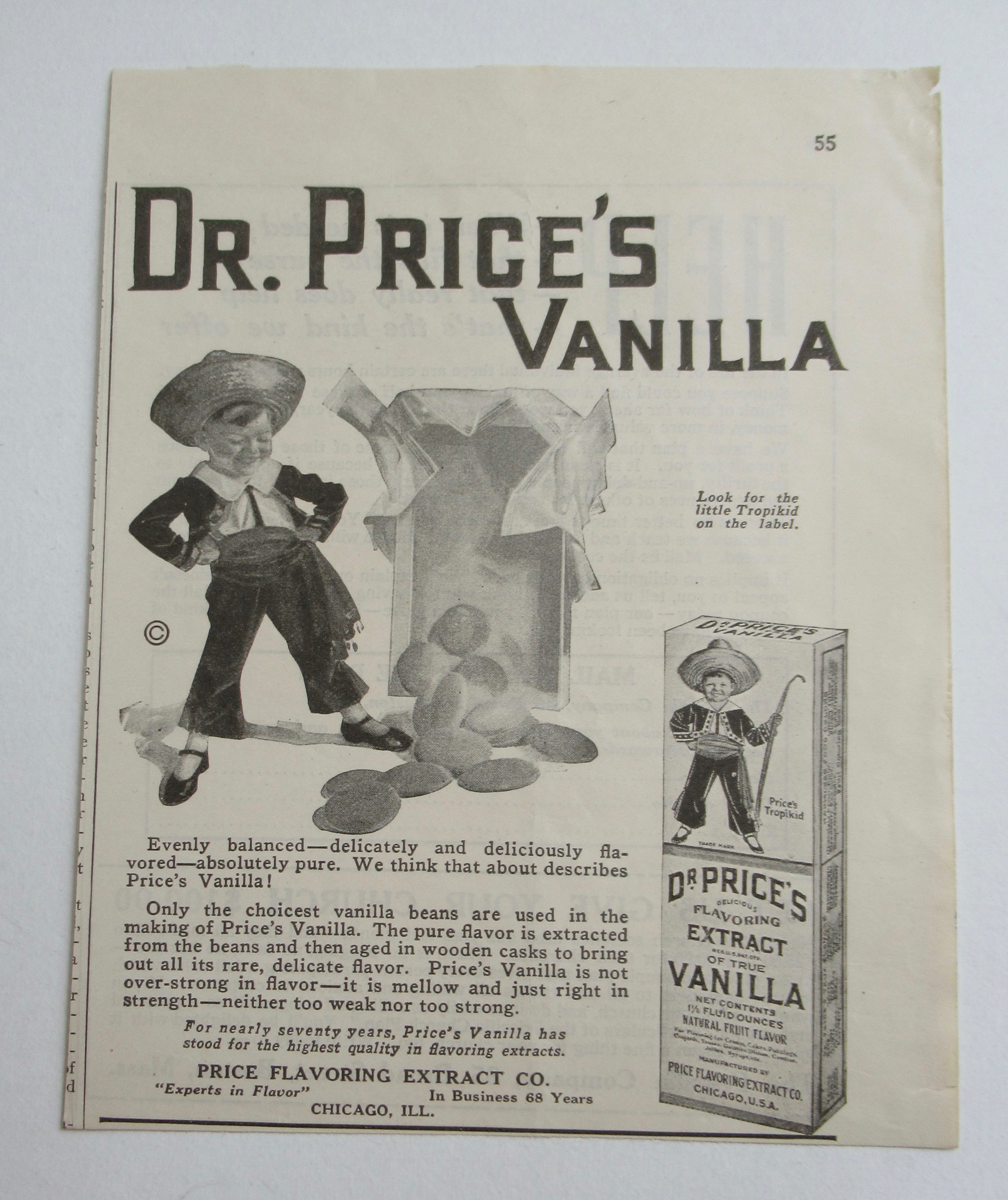 1921 Dr Price's Vanilla with Little Boy & Vanilla Beans