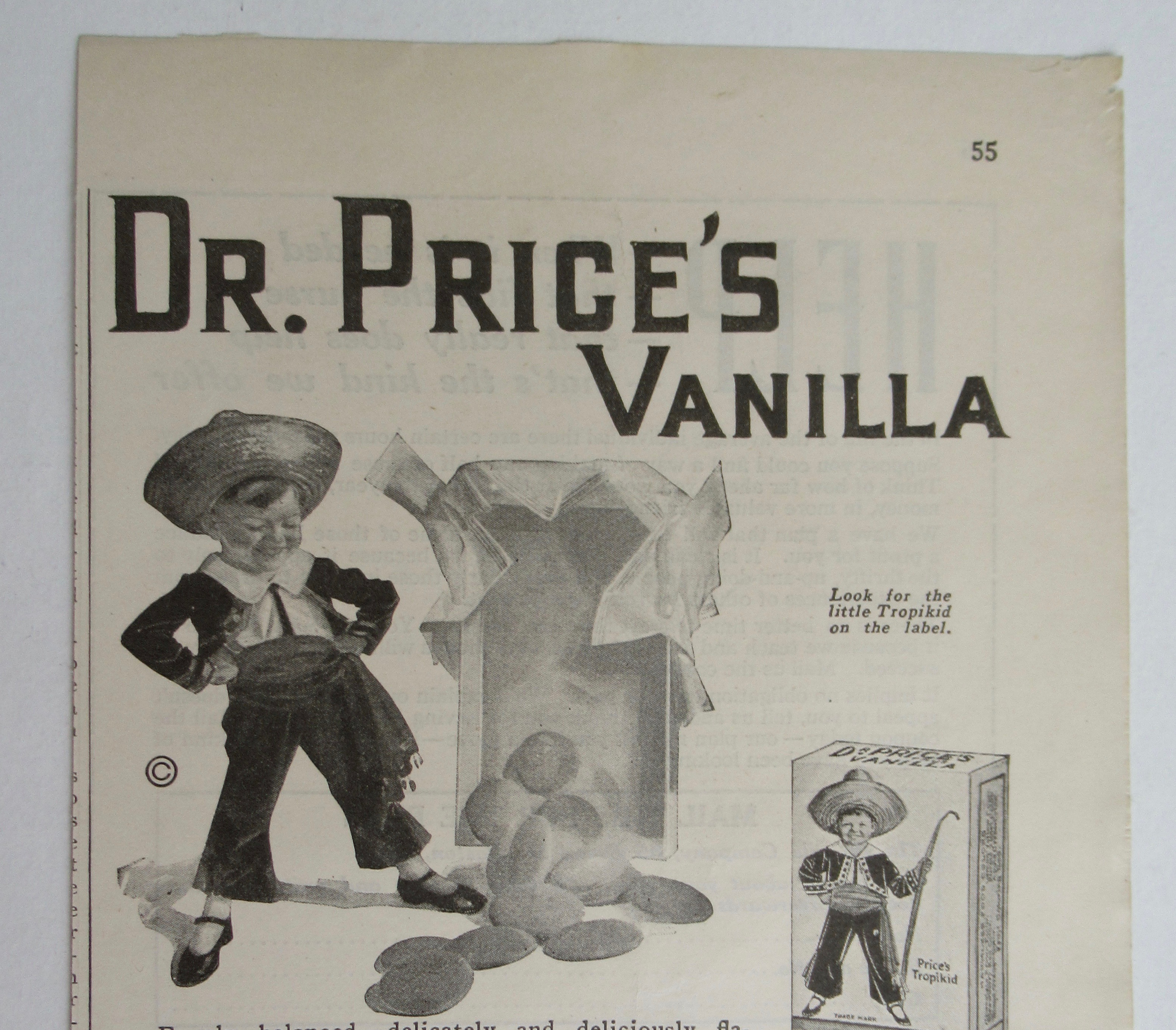 1921 Dr Price's Vanilla with Little Boy & Vanilla Beans