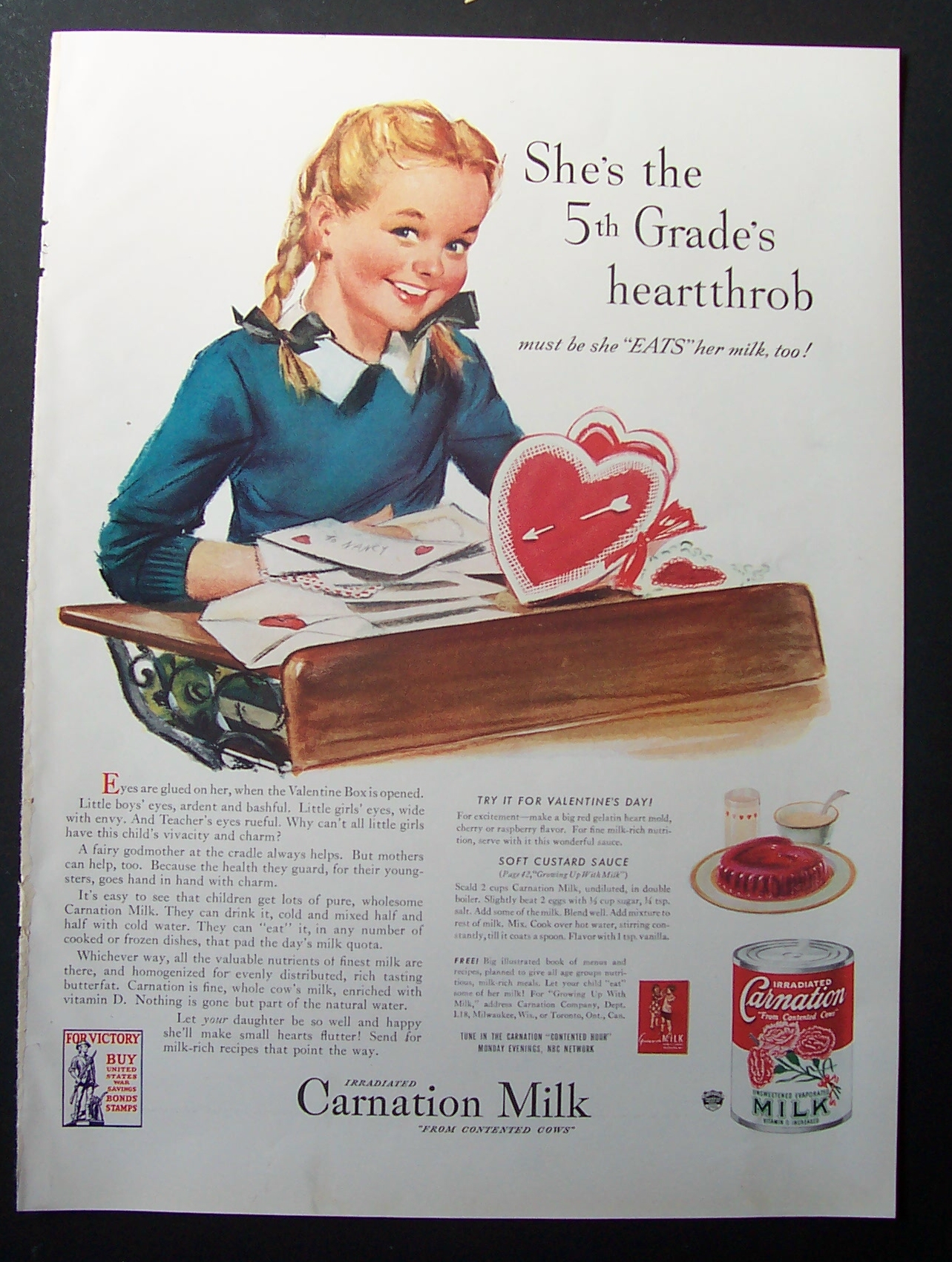 1943 Carnation Milk Girl & Bunch Of Valentines