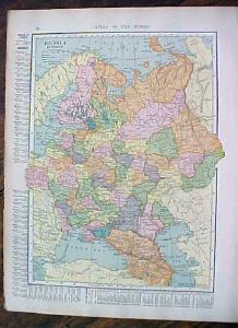 1904 Map Russia Austria Hungary Antique