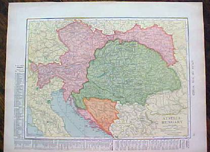 1904 Map Russia Austria Hungary Antique