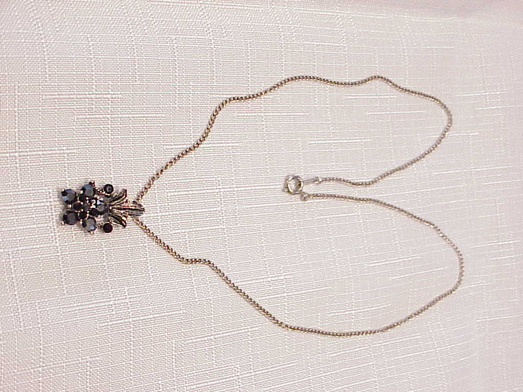 Silver Tone And Black Rhinestone Pendant Necklace