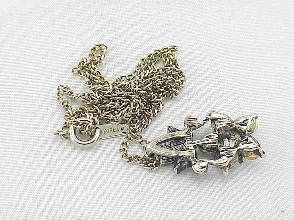 Silver Tone And Black Rhinestone Pendant Necklace