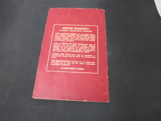 Wards Electric Food Mixer Manual & Recipe booklet Montgomery Ward