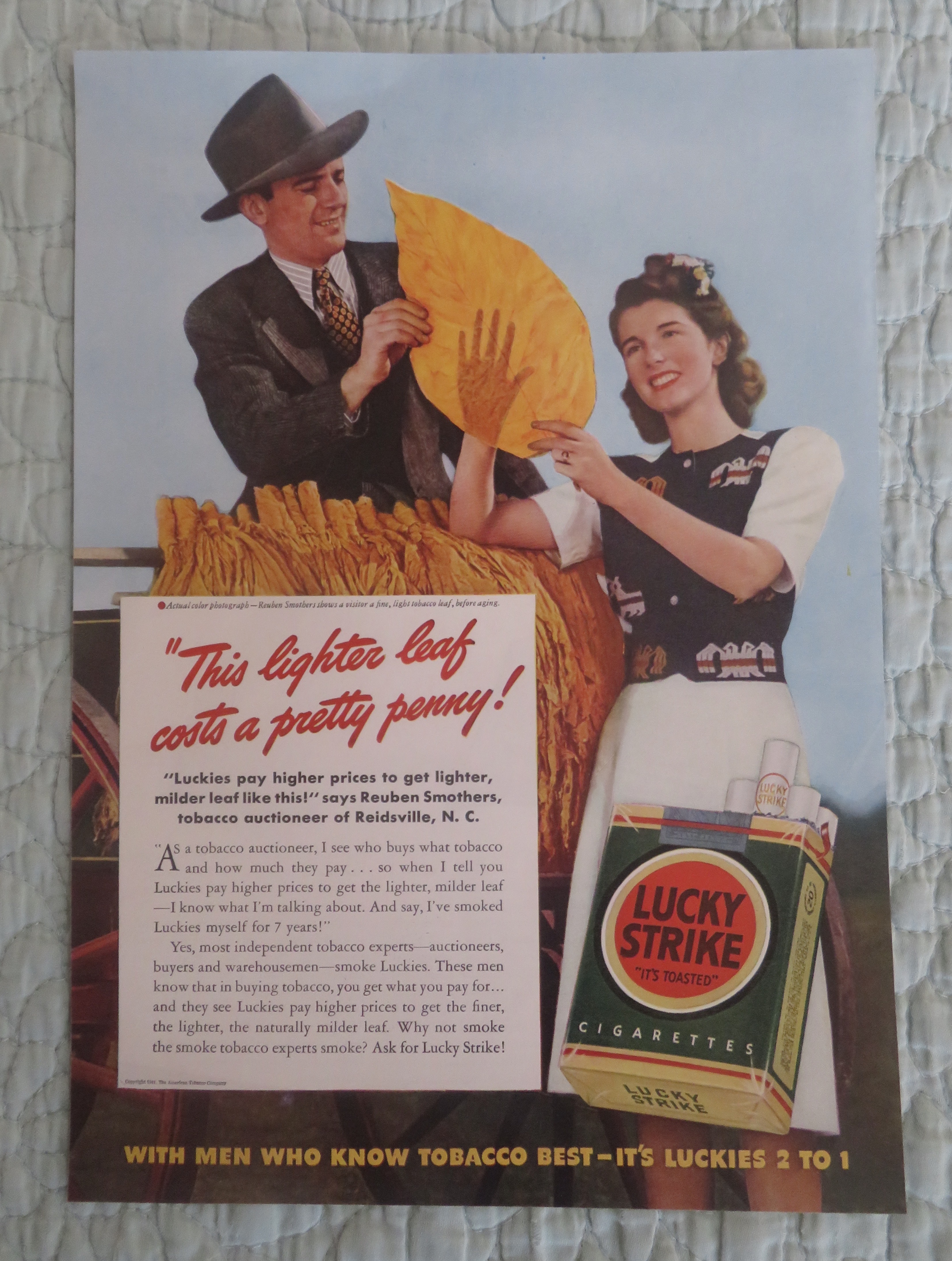 1941 Lucky Strike Cigarettes with Man & Woman & Leaf