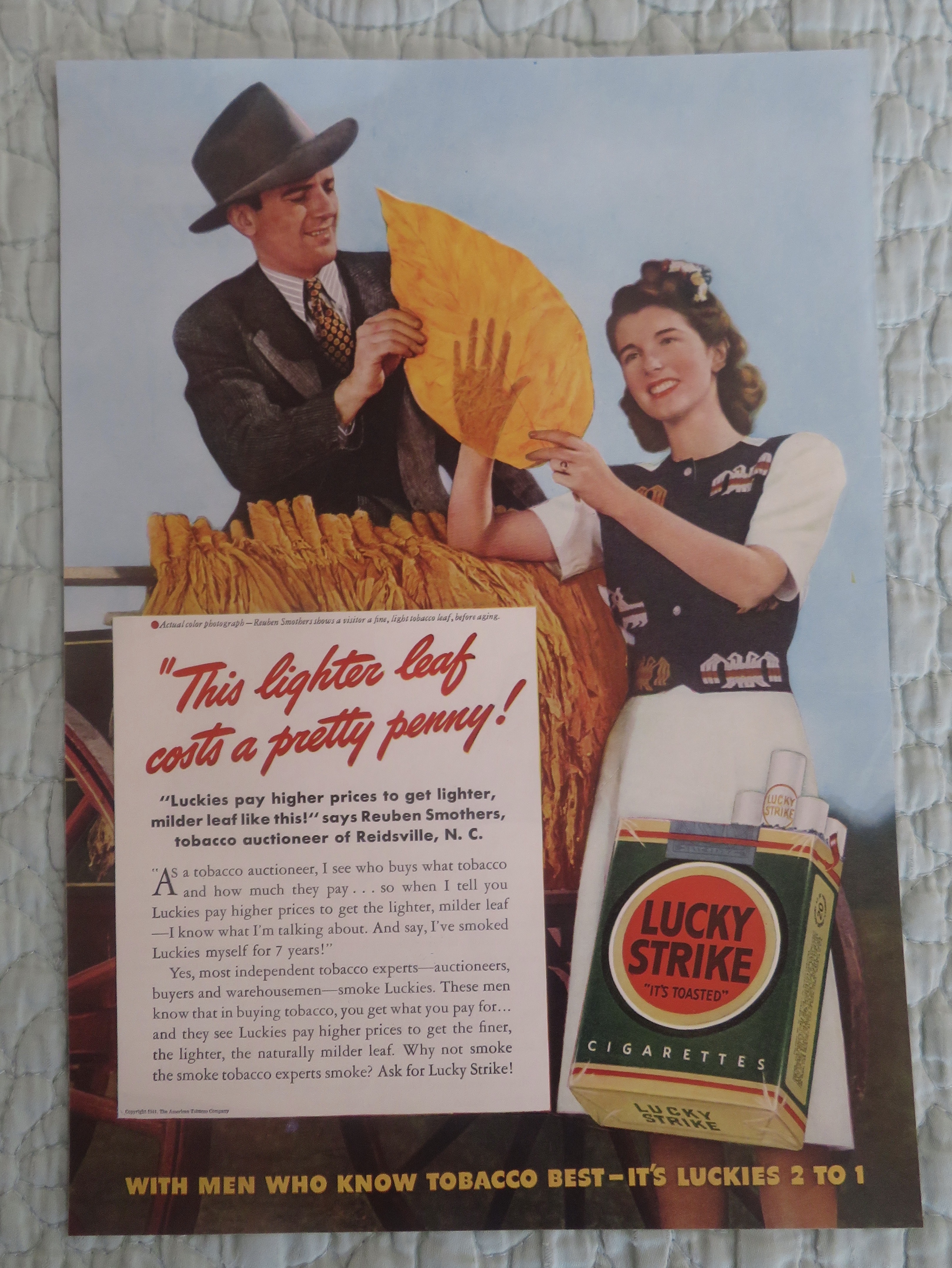 1941 Lucky Strike Cigarettes with Man & Woman & Leaf