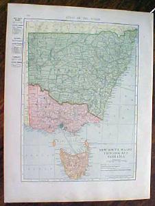1905 Map New South Wales Victoria Tasmania Queensland