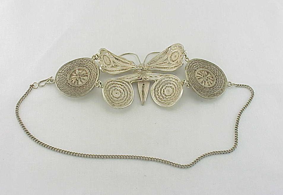 Vintage Wide Sterling Silver Filigree Butterfly Choker Necklace